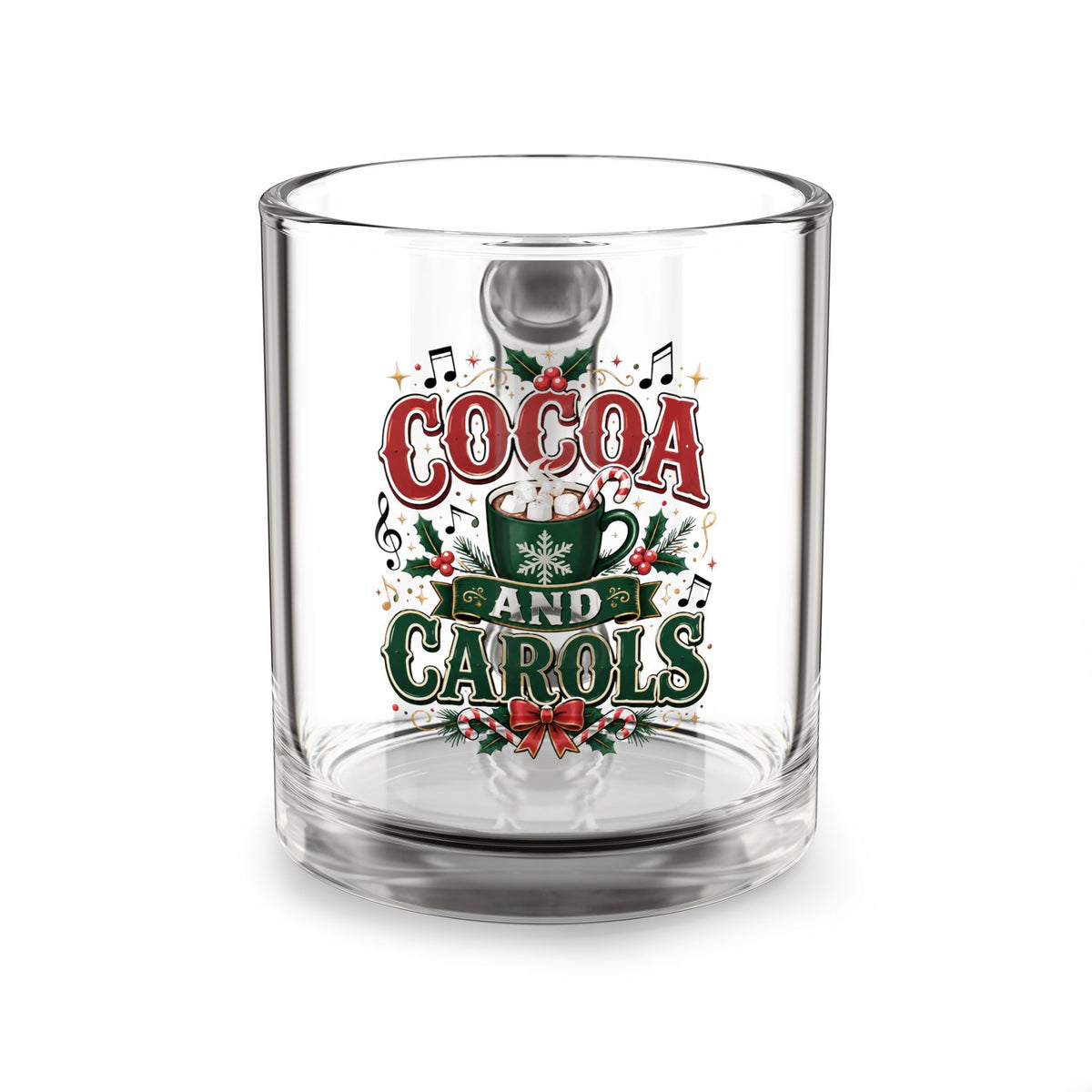 Christmas Glass Mug 10 oz Cocoa and Carols 10oz Glass Mug — Festive Holiday Hot Cocoa Cup