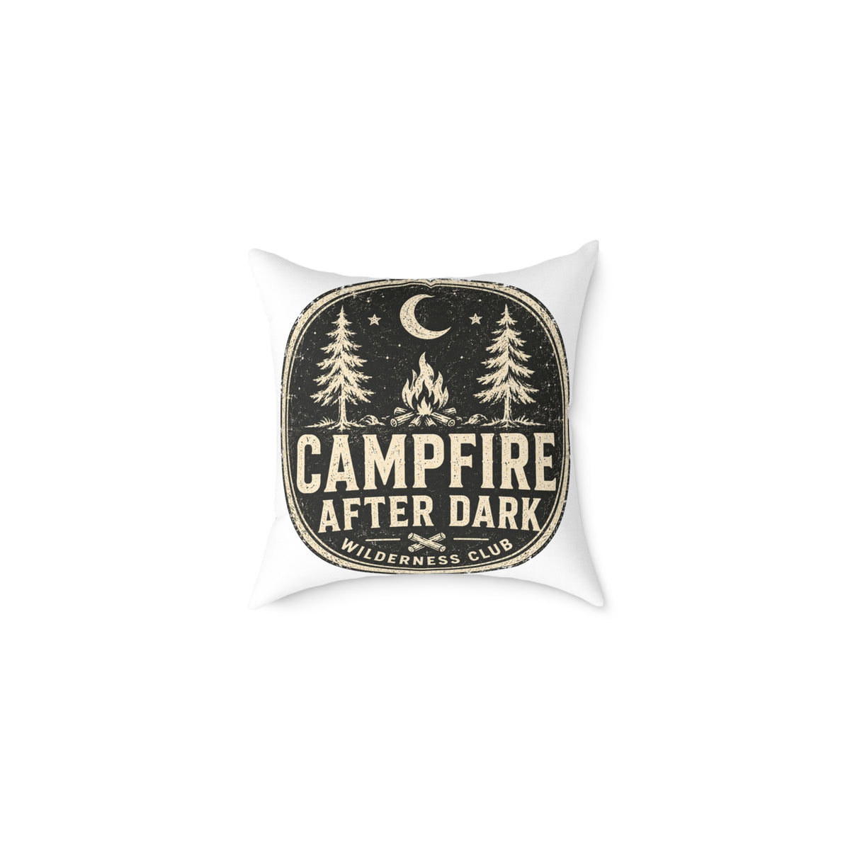 Campfire After Dark Decorative Pillow  Milo Bailey Dog Dad Mom— Retro Wilderness Camping Throw Pillow