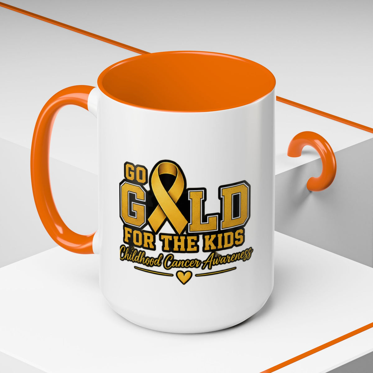 Gold For The Kids Coffee Mug — Childhood Cancer Awareness Accent Mug (11/15oz)