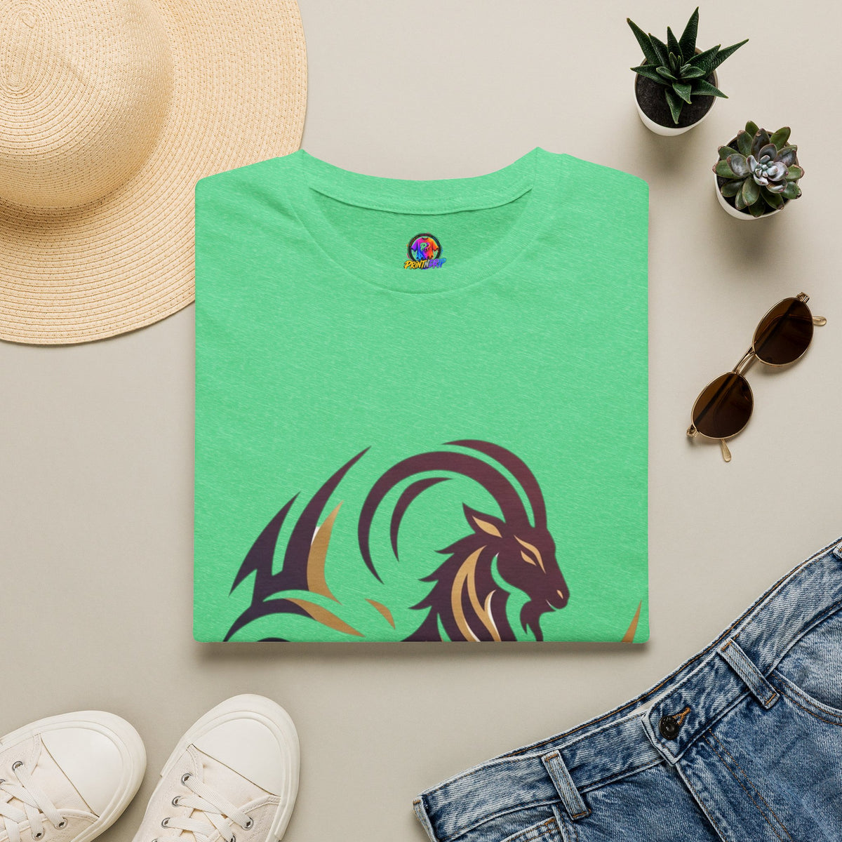 Capricorn Goat Tribal Graphic T-Shirt — Bold Goat Illustration Tee