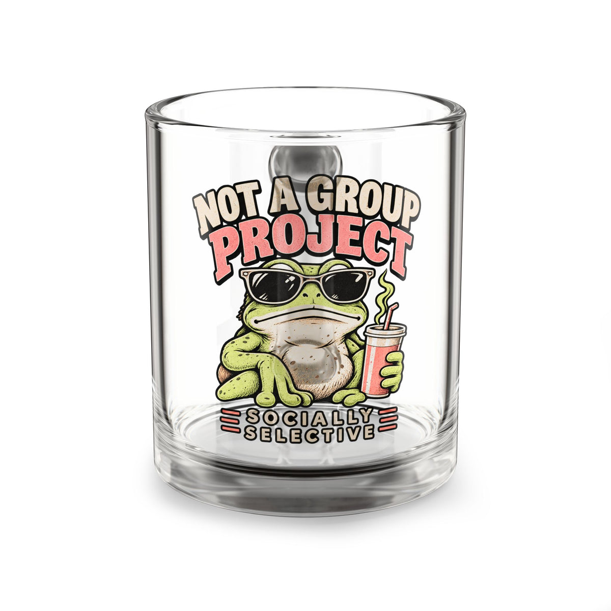 Glass Mug — Funny "Not a Group Project" Frog Design | Funny Socially Selective Coffee Cup