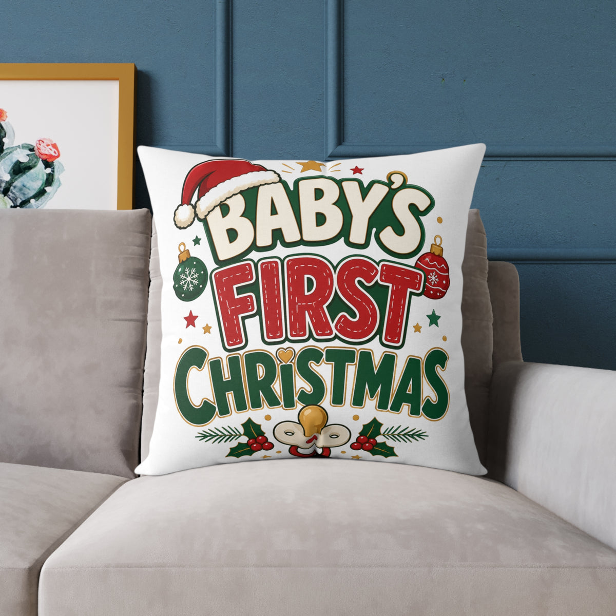 Baby's  First Christmas Square Poly Canvas Pillow