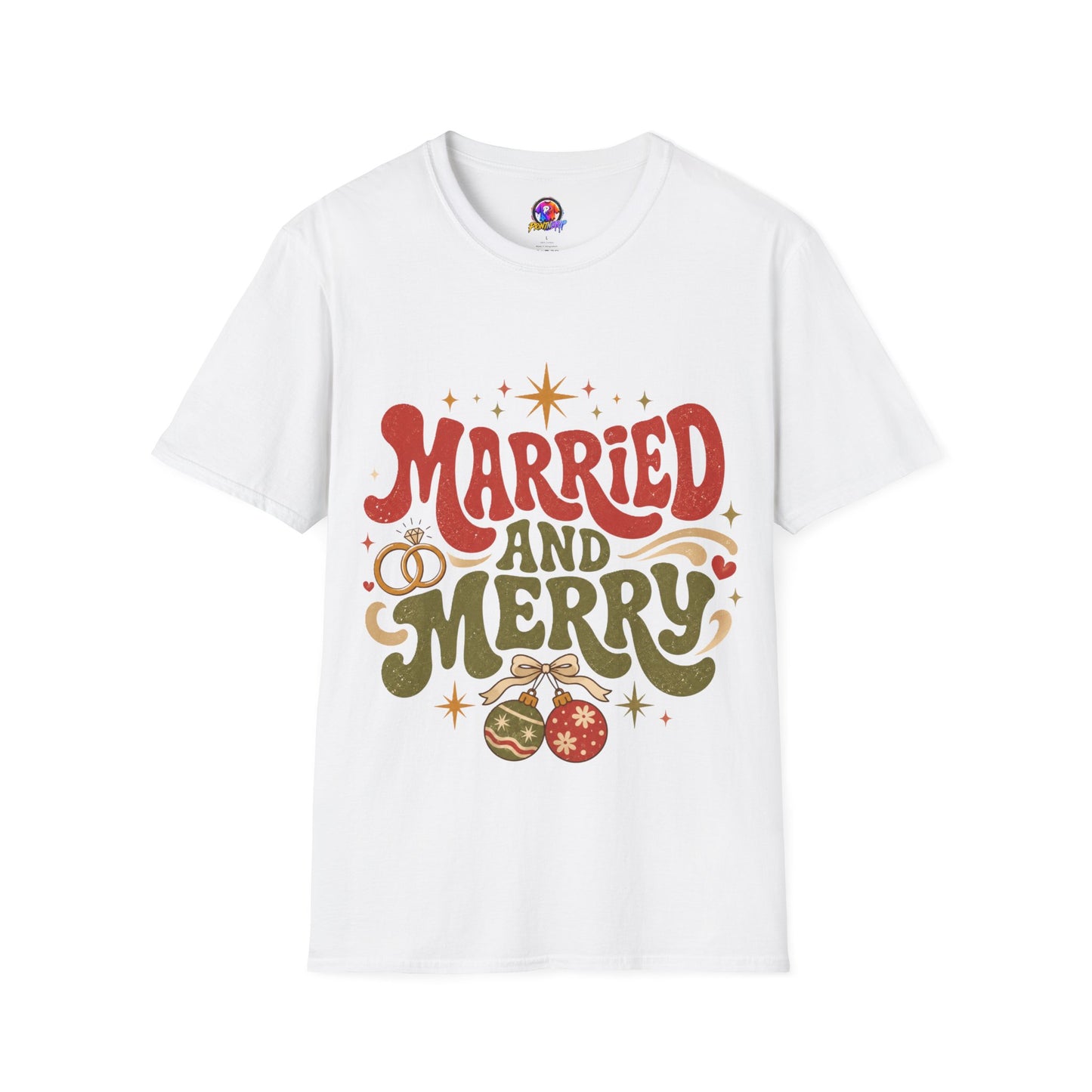 Married and Merry T-Shirt — Retro Holiday Couples Christmas Tee