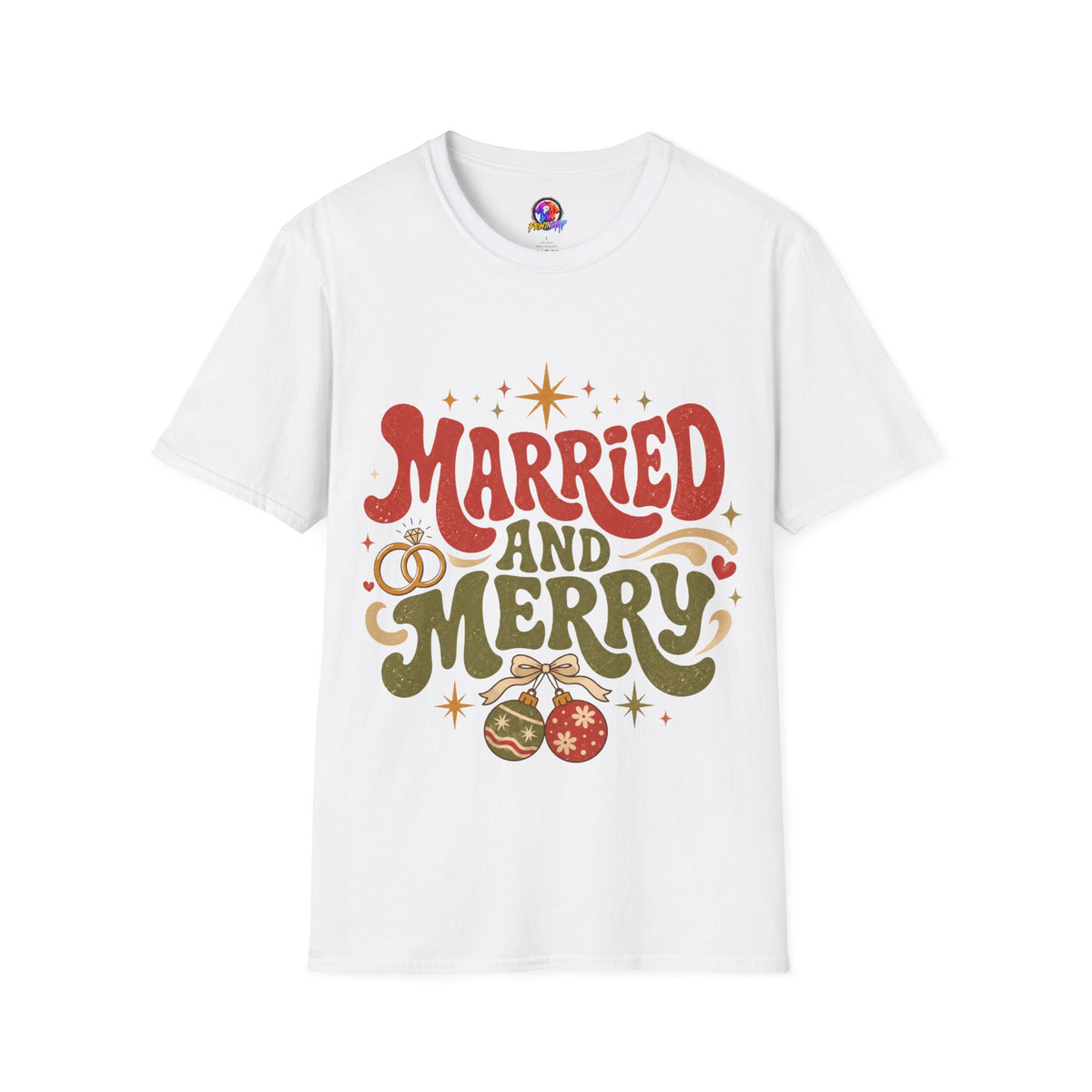 Married and Merry T-Shirt — Retro Holiday Couples Christmas Tee
