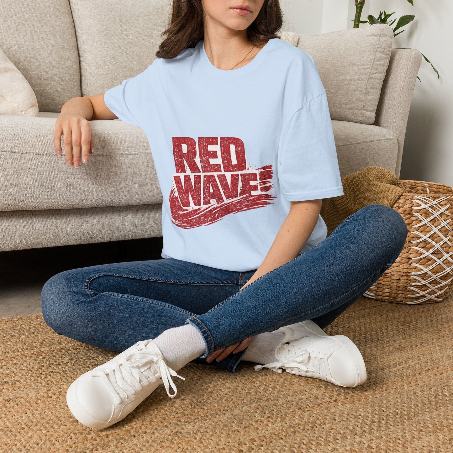 South Korea Red Wave Graphic T‑Shirt — Vintage Distressed Logo Tee
