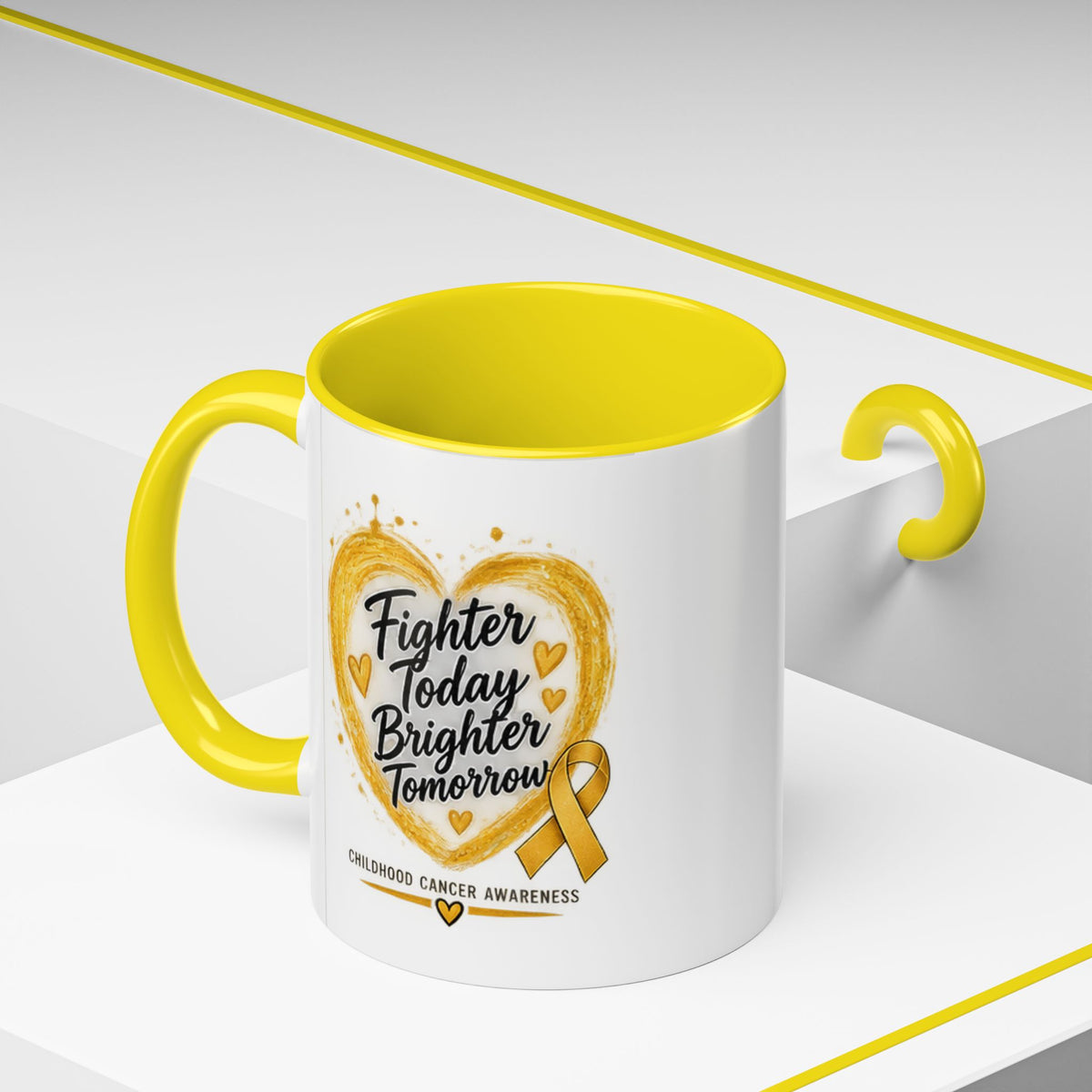 Childhood Cancer Awareness Coffee Mug – "Fighter Today Brighter Tomorrow" (Accent 11/15oz)