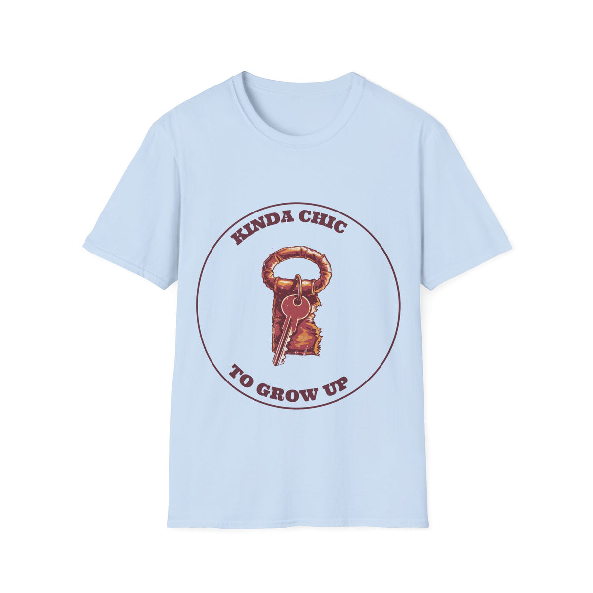 "Kinda Chic To Grow Up" Vintage Key Graphic Tee - Funny Relatable Aesthetic White T-Shirt - Trending Now - September 2026