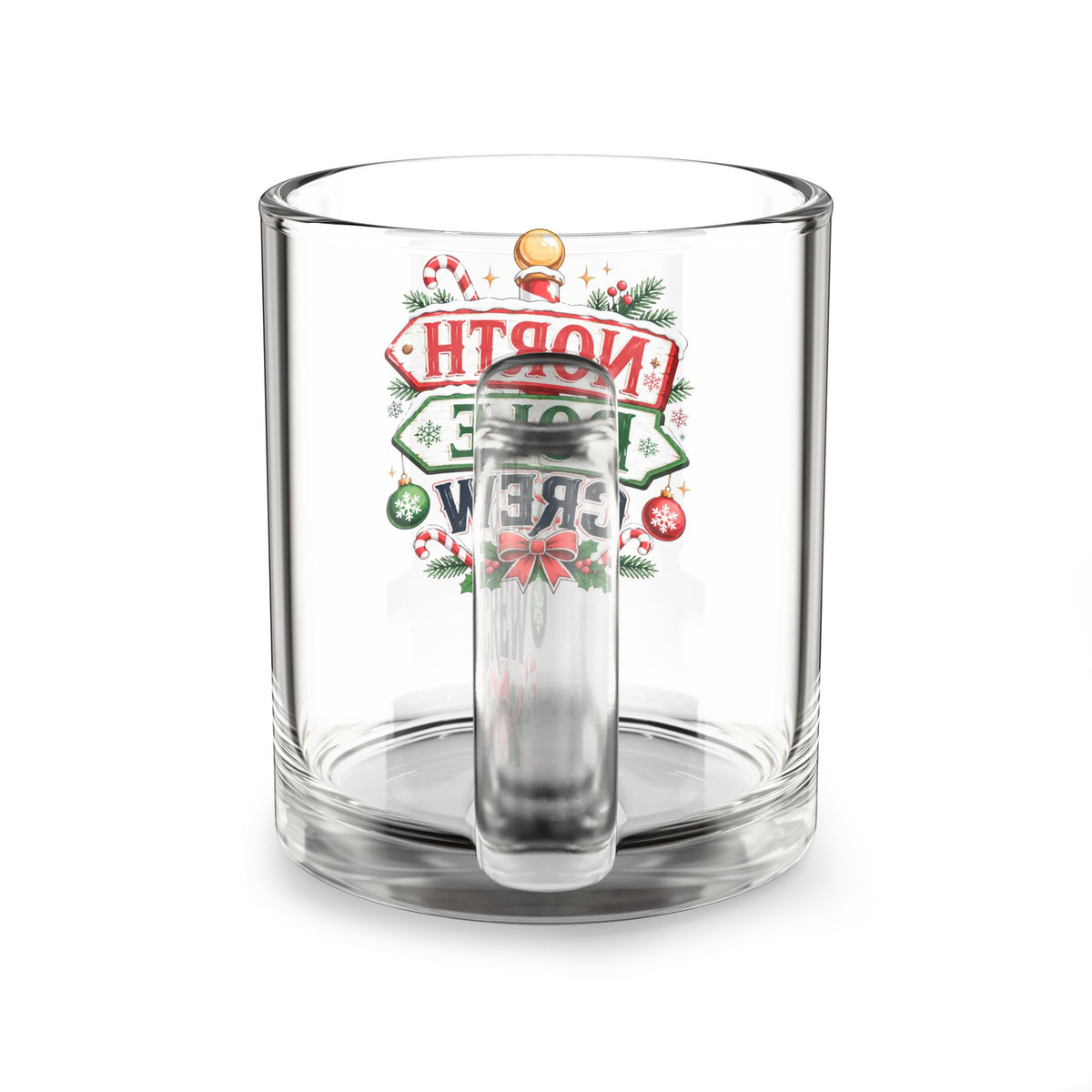 Christmas Glass Mug 10 oz North Pole Crew Glass Mug — 10oz Christmas Holiday Coffee Cup