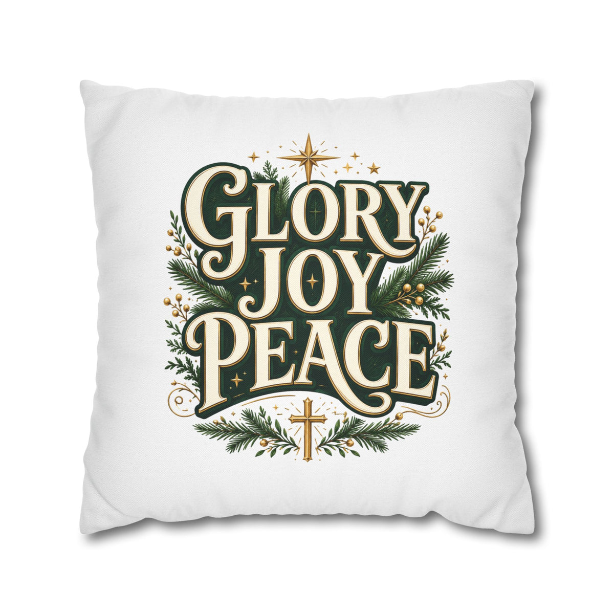 Christmas Pillowcase — "Glory Joy Peace" Decorative Holiday Throw Pillow Cover