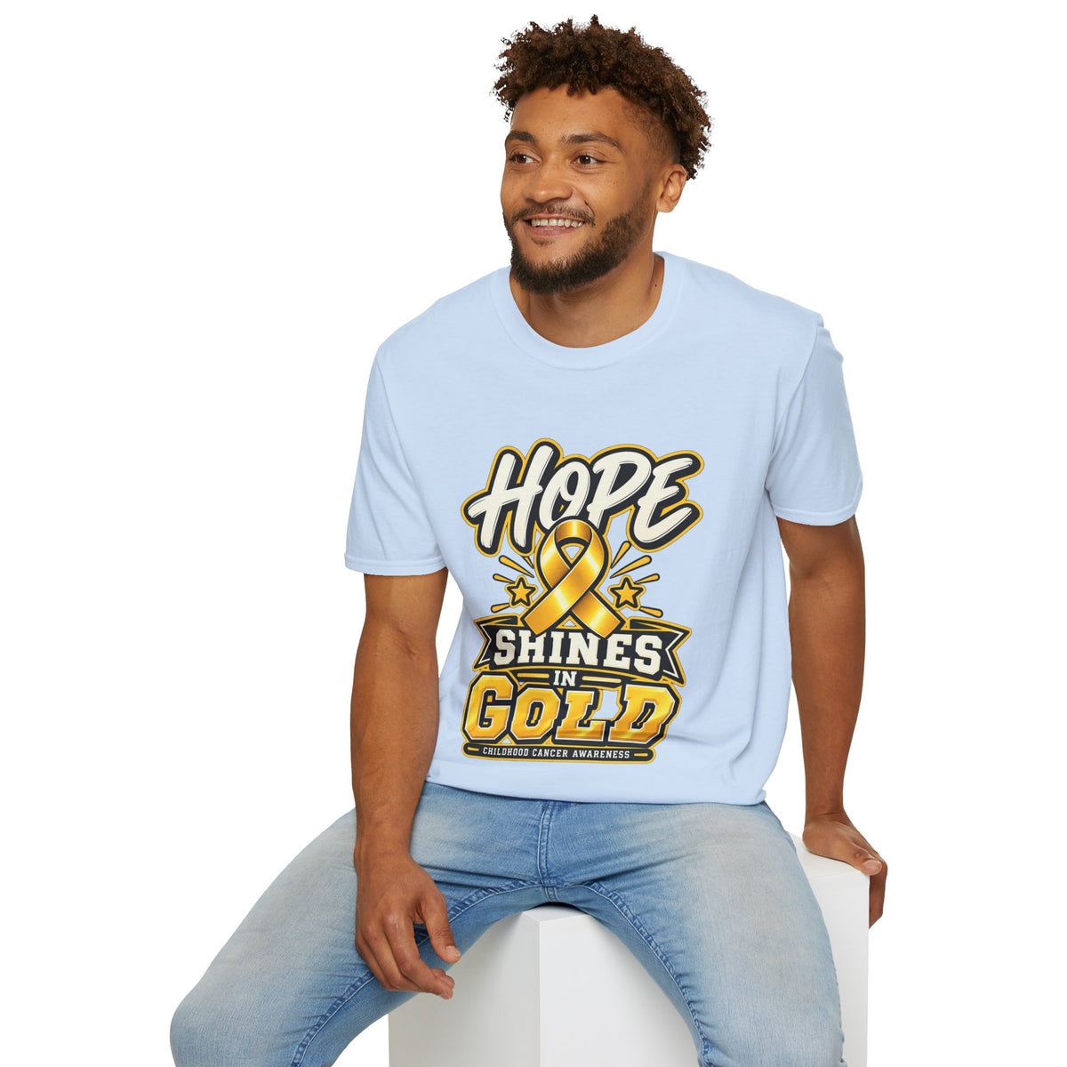 Hope Shines in Gold T-Shirt — Childhood Cancer Awareness Tee