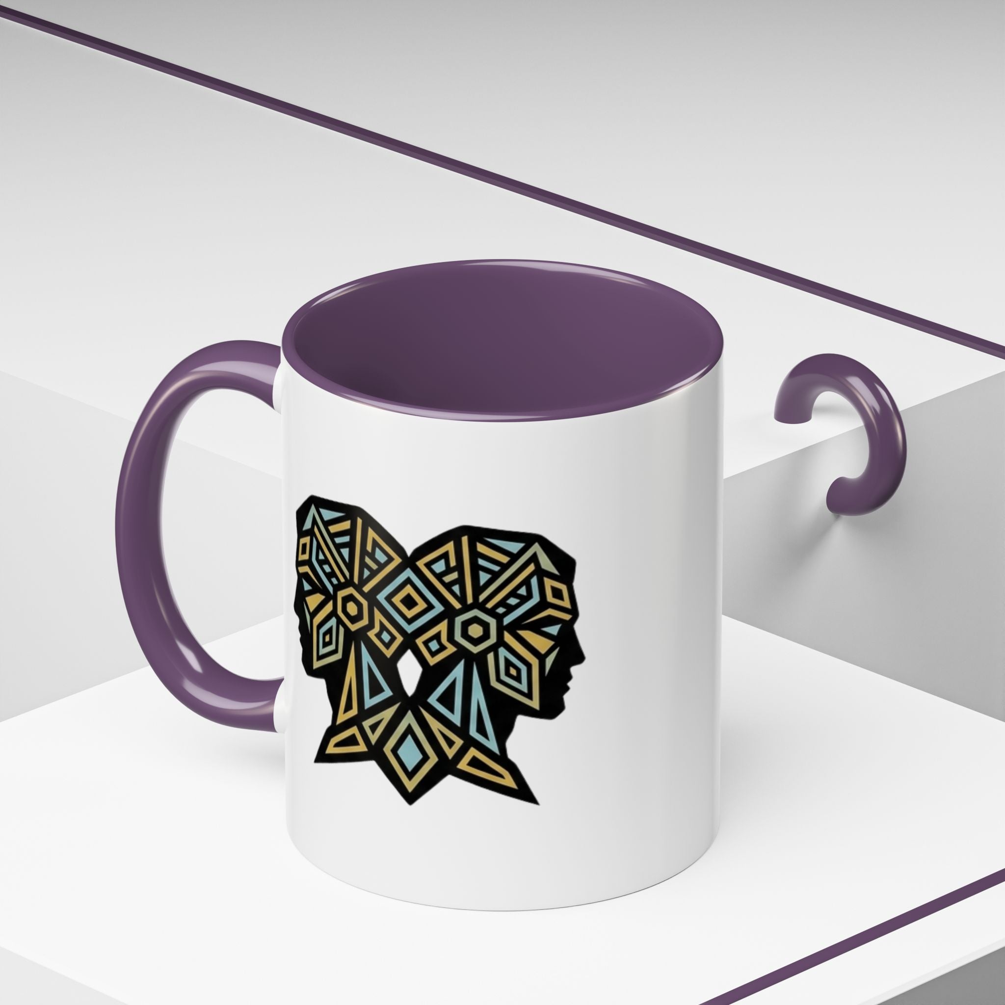 Geometric Elephant Accent Coffee Mug — Tribal Mosaic Design