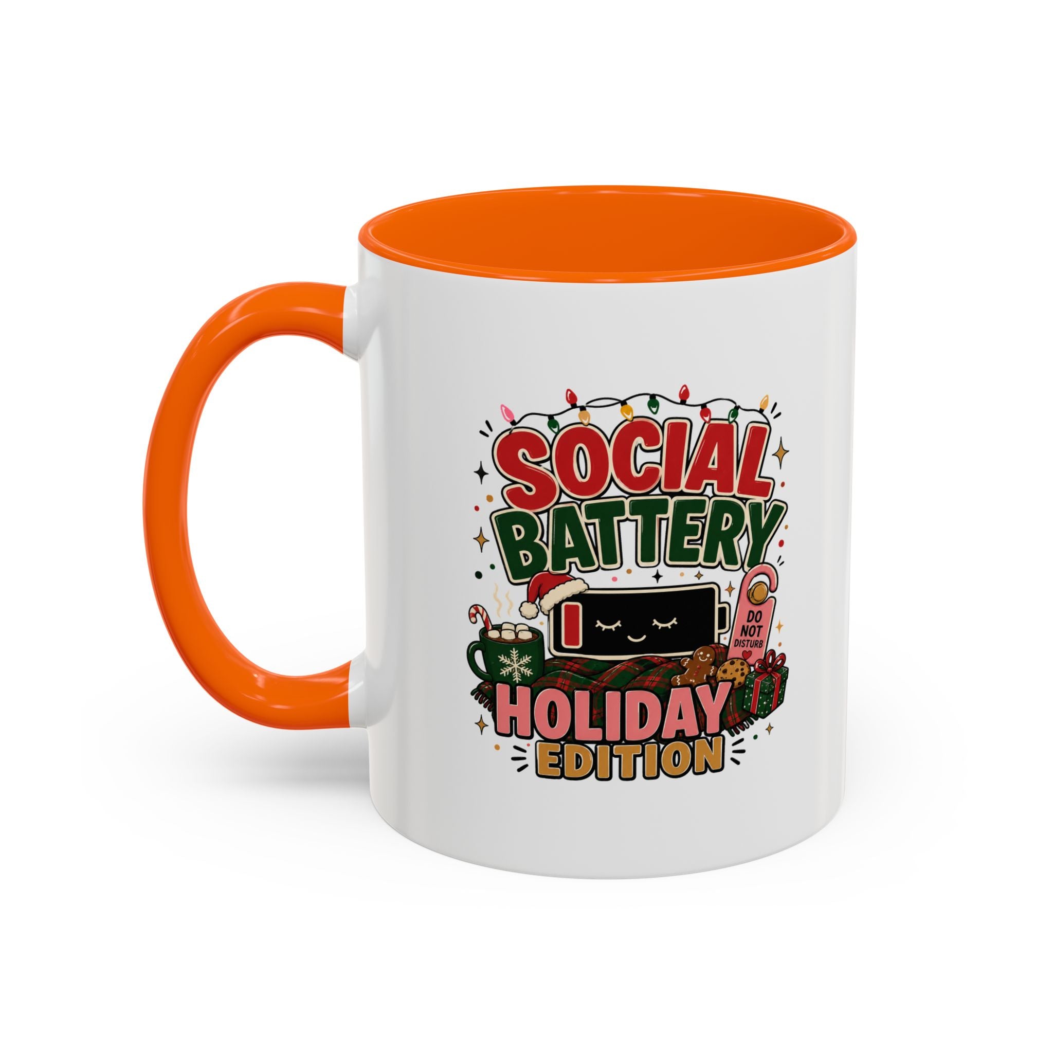 Modern Day Christmas Holiday Coffee Mug - "Social Battery: Holiday Edition" Accent Mug