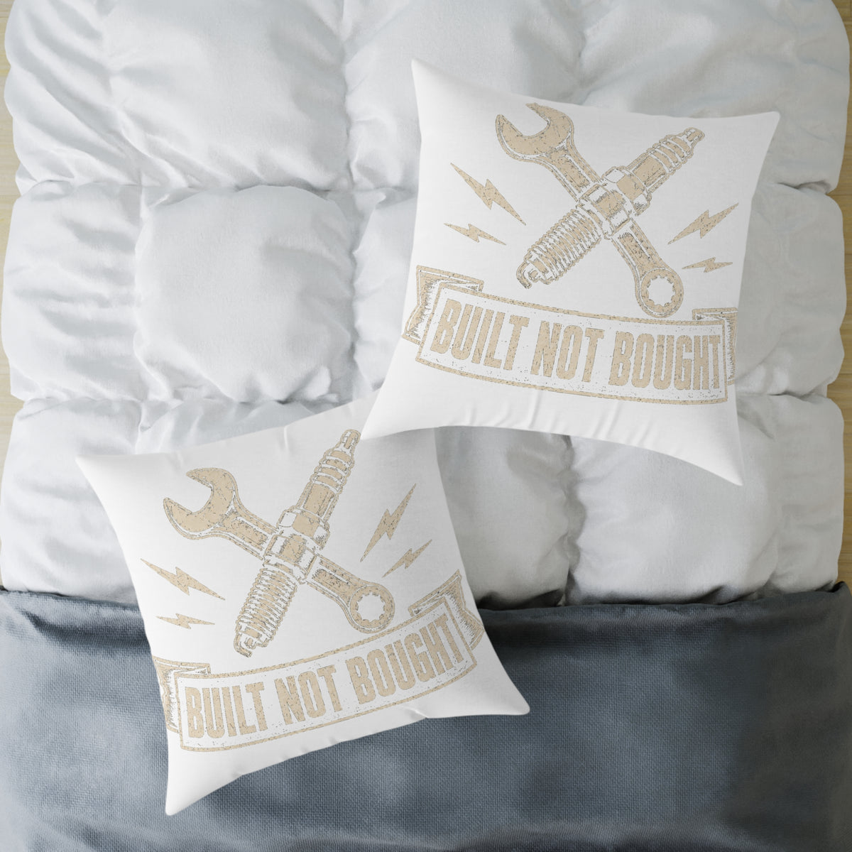Built Not Bought Pillow - Mechanic Tool Wrench Spark Plug Milo Bailey Dog Dad Mom Decorative Throw Pillow