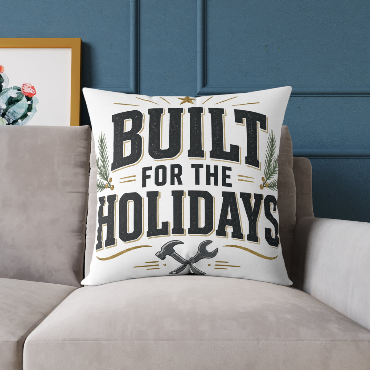 Christmas Built for the Holidays Pillow - Rustic Holiday Home Decor Cushion