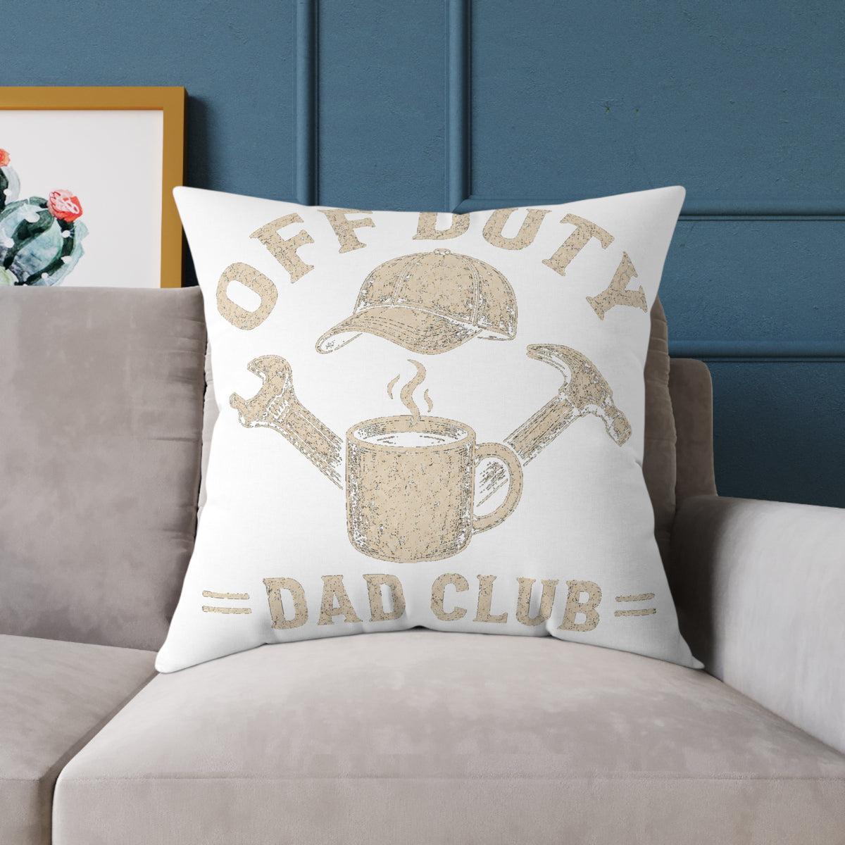 Off Duty Dad Club Throw Pillow  Milo Bailey Dog Dad Mom— Rustic Coffee & Tools Decorative Pillow