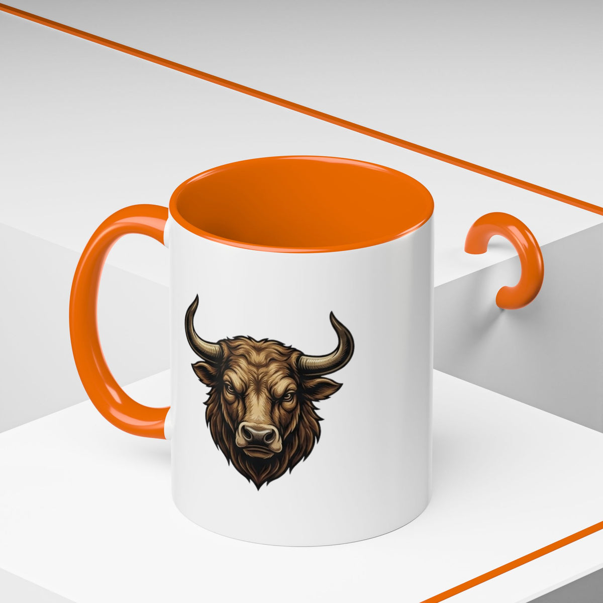 Taurus Bull Head Accent Coffee Mug — Rustic Bull Illustration Ceramic Mug