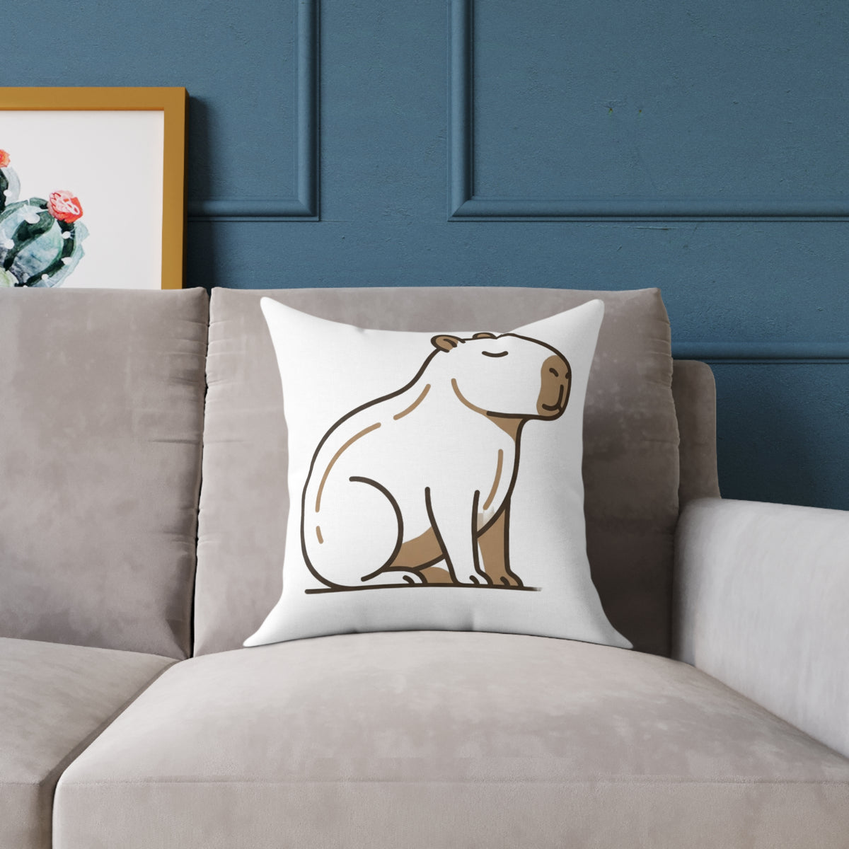 Funny Capybara Cartoon Square Throw Pillow – Cute Relaxed Capybara Decorative Cushion