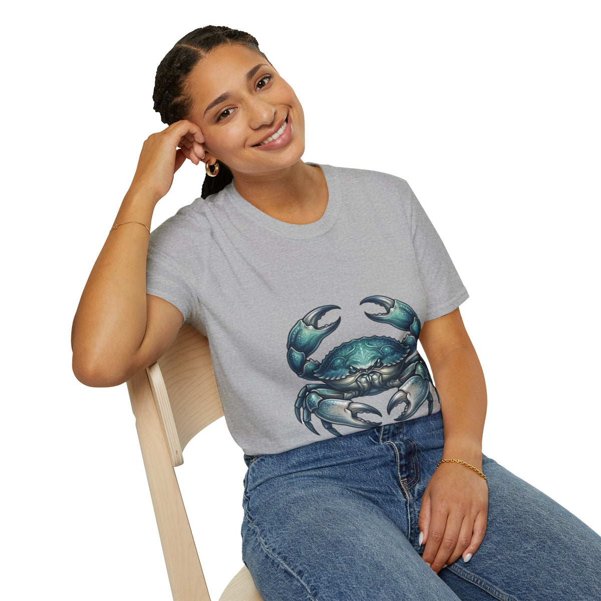 Cancer Zodiac Crabby Coastal Tee - Blue Green Crab Graphic T-Shirt