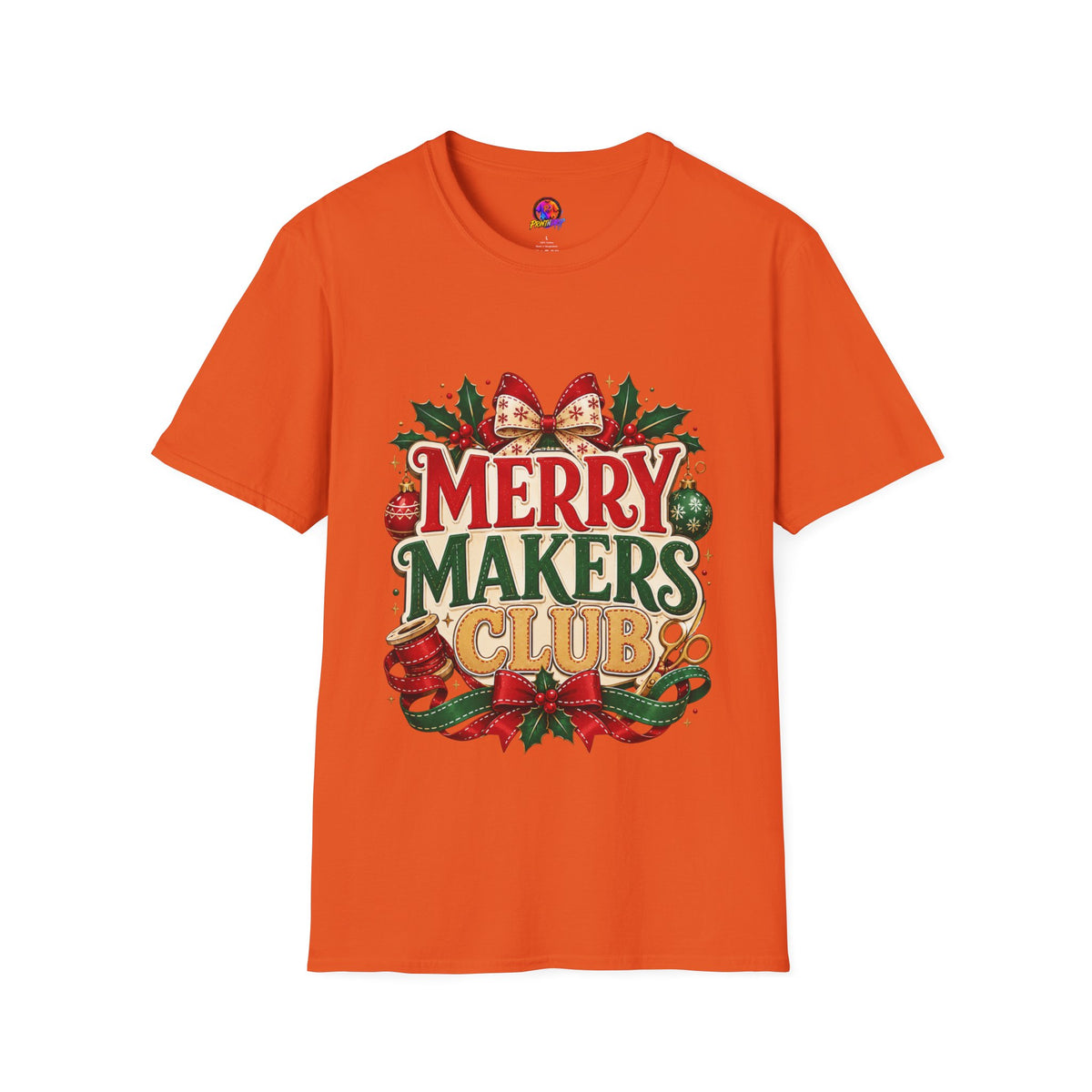 Merry Makers Club T-Shirt — Festive Christmas Holiday Tee with Holly & Bow