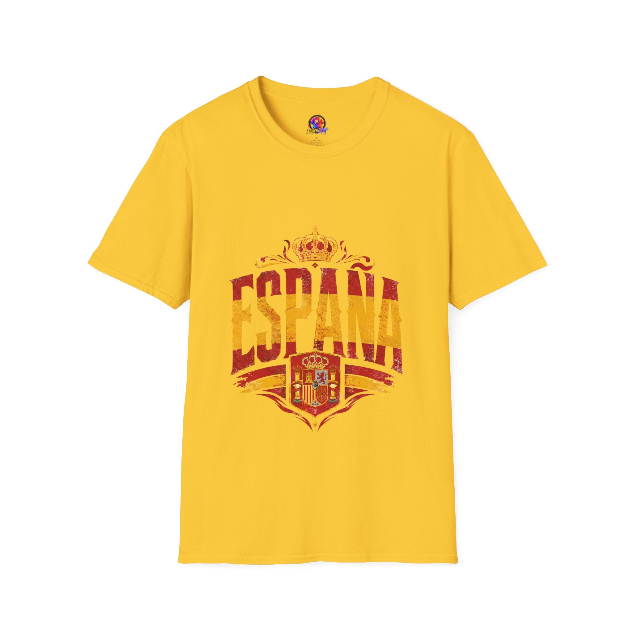 Spain Crown Graphic T-Shirt — Spanish Flag Vintage Crest Tee