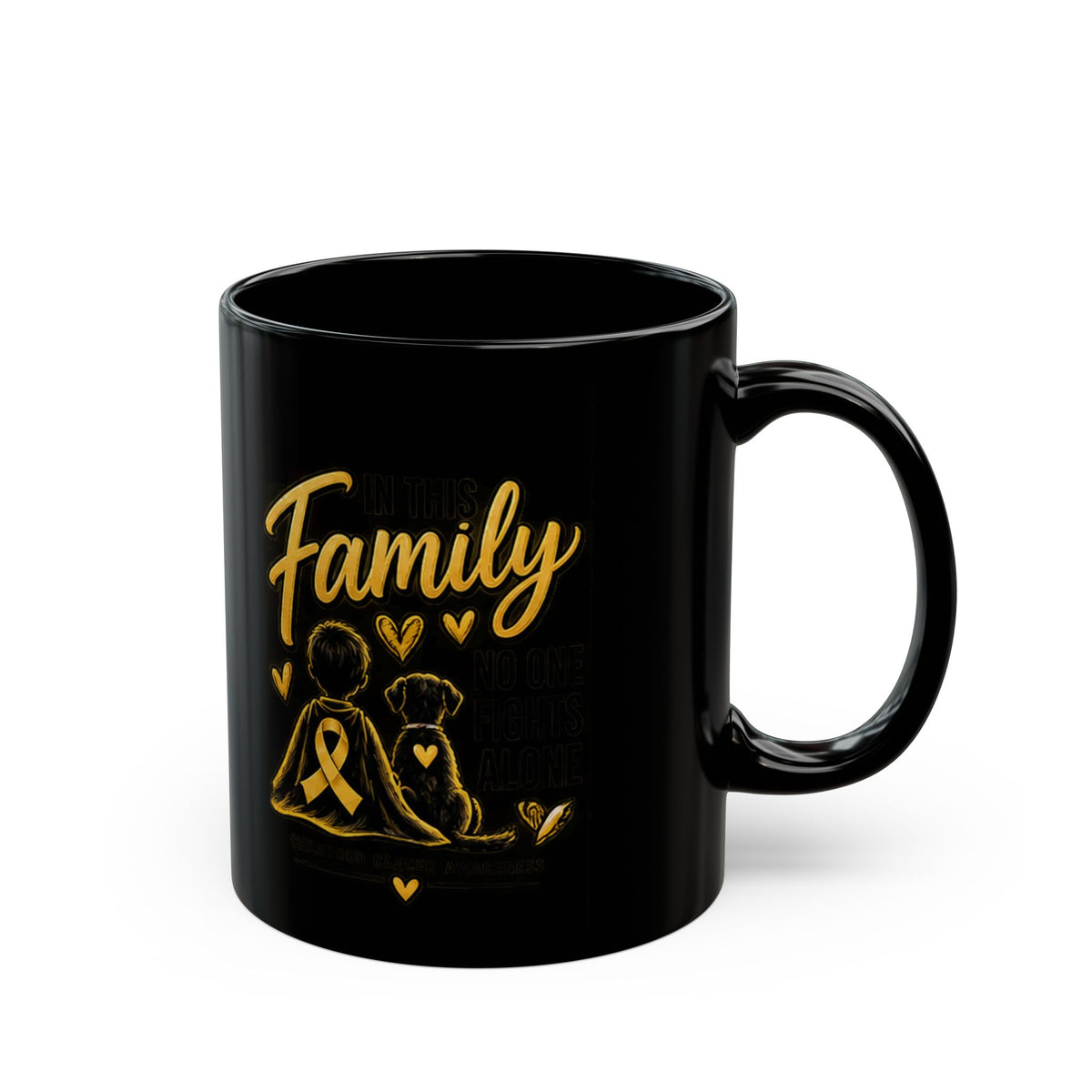 Childhood Cancer Family Ribbon Awareness Black Mug - Support & Love 11oz/15oz