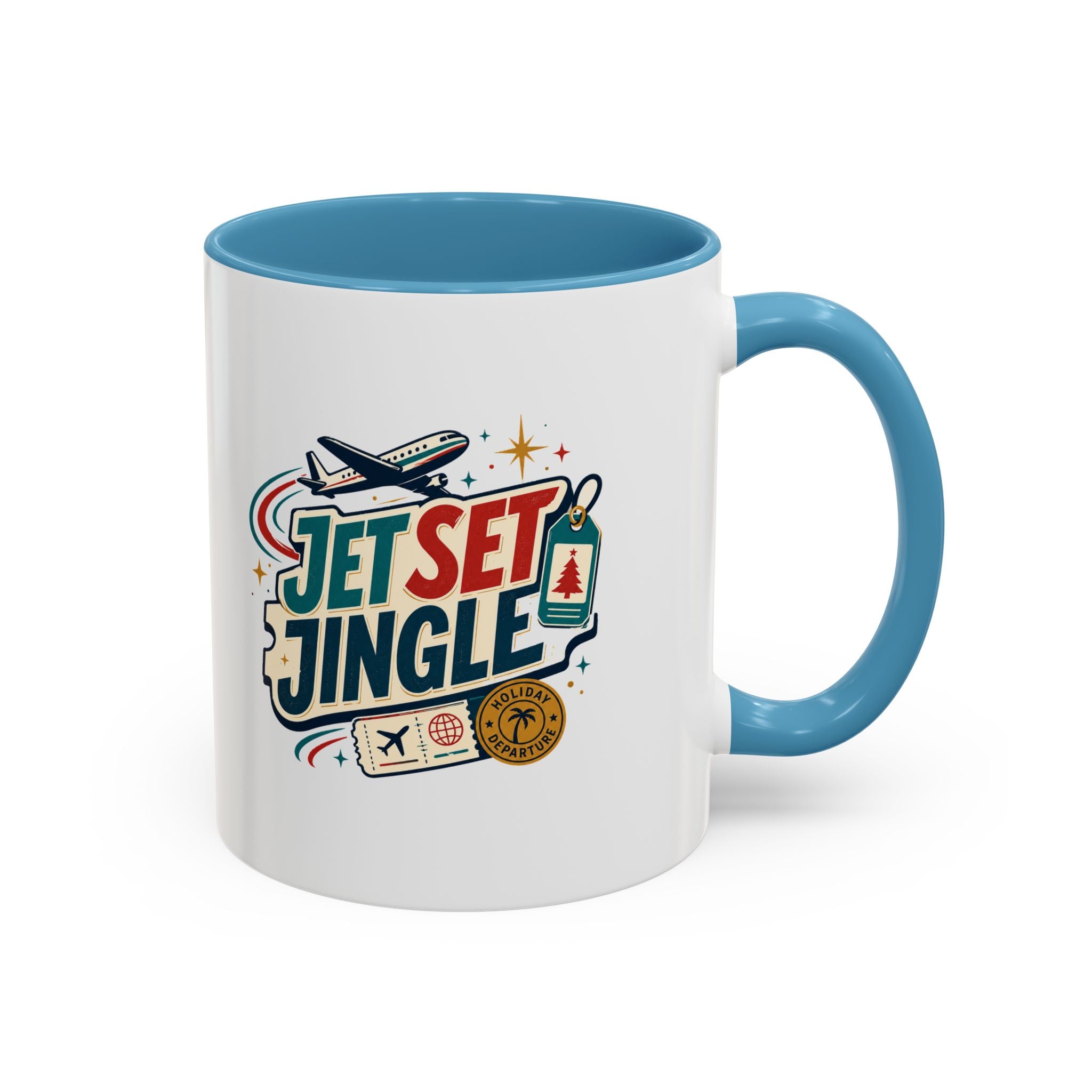 Modern Day Christmas Jet Set Jingle Coffee Mug — Holiday Travel Themed Accent Mug