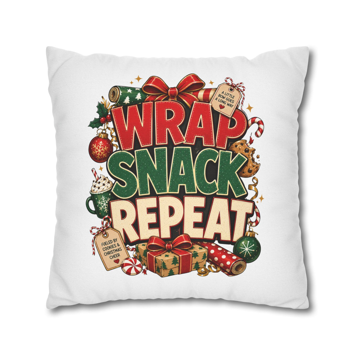Christmas Spun Polyester Square Pillowcase Wrap Snack Repeat