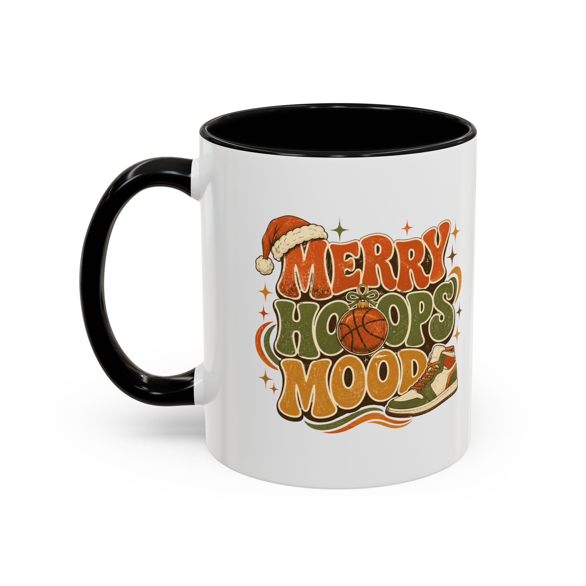 Modern Day Christmas Merry Hoops Mood Accent Coffee Mug — Retro Basketball Christmas Design