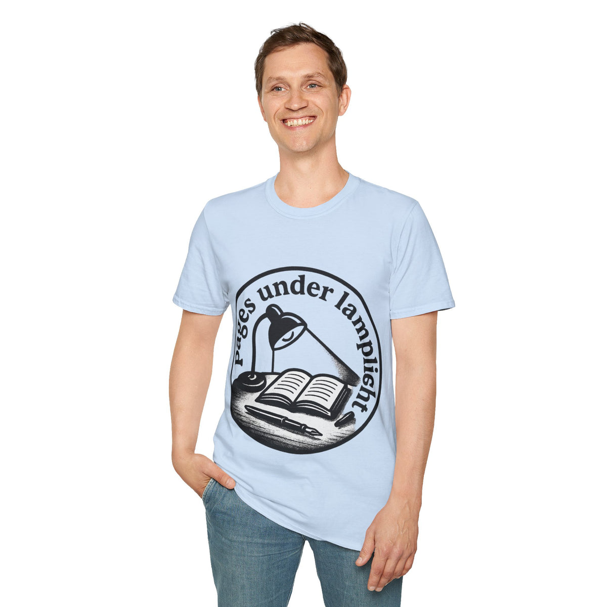 Pages Under Lamplight Vintage Circular Stamp T-Shirt, Retro Bookstore Bookworm Reading Graphic Tee - Trending Now - September 2026