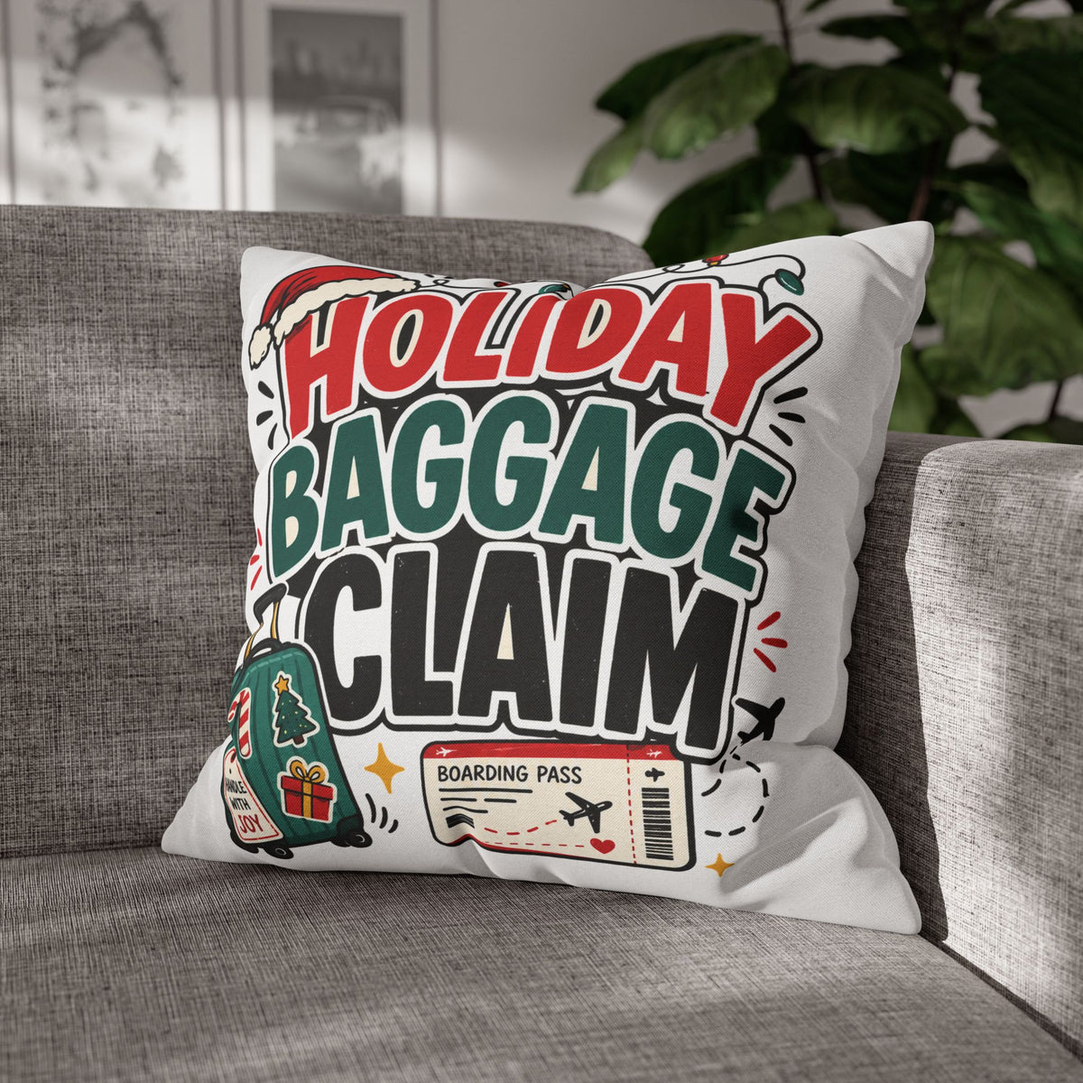 Holiday Baggage Claim Pillowcase Modern Day Christmas  - Funny Christmas Travel Decorative Throw Pillowcase