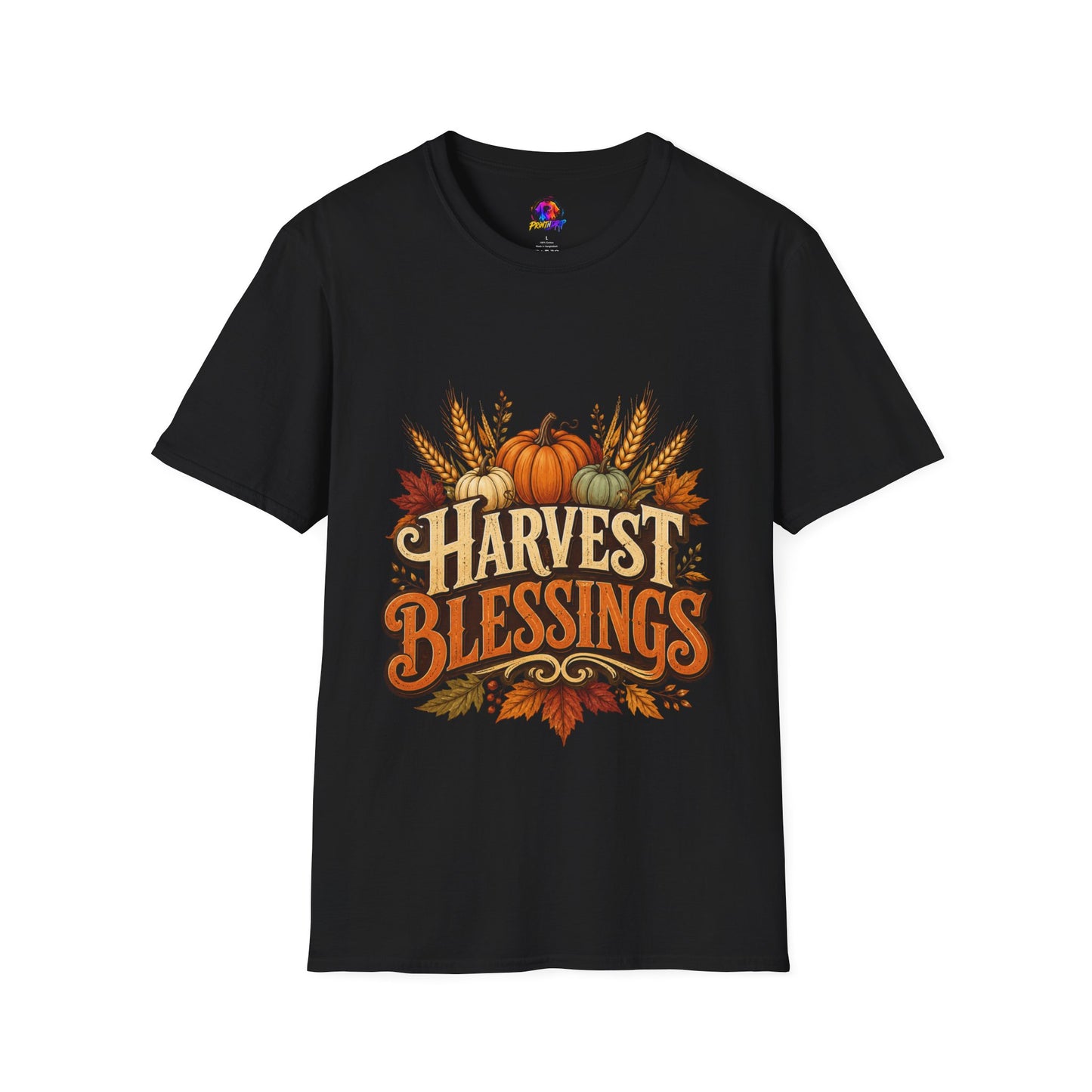 Harvest Blessings T-Shirt — Fall Pumpkin & Wheat Autumn Tee