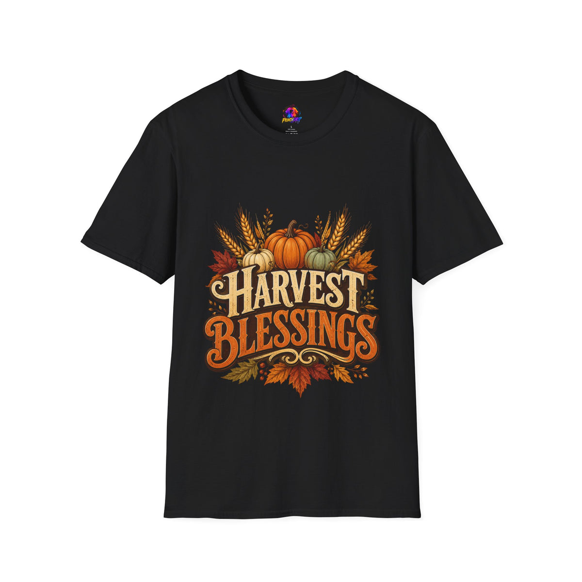 Thanksgiving T-Shirt Harvest Blessings T-Shirt — Fall Pumpkin & Wheat Autumn Tee