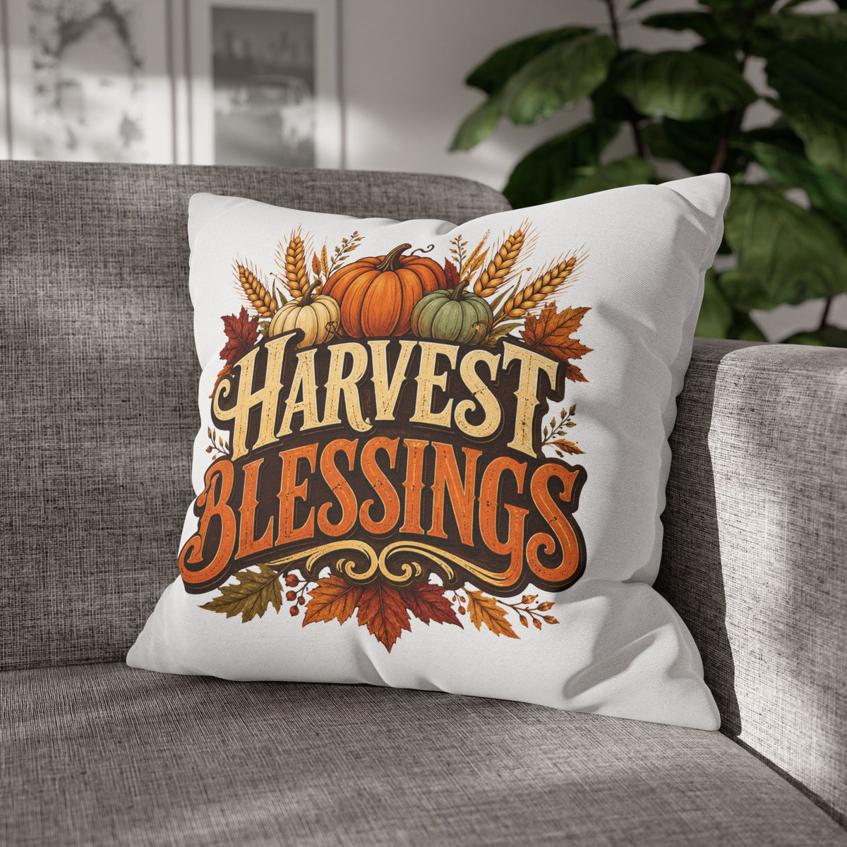 Thanksgiving Harvest Blessings Throw Pillowcase — Autumn Pumpkin Fall Decor