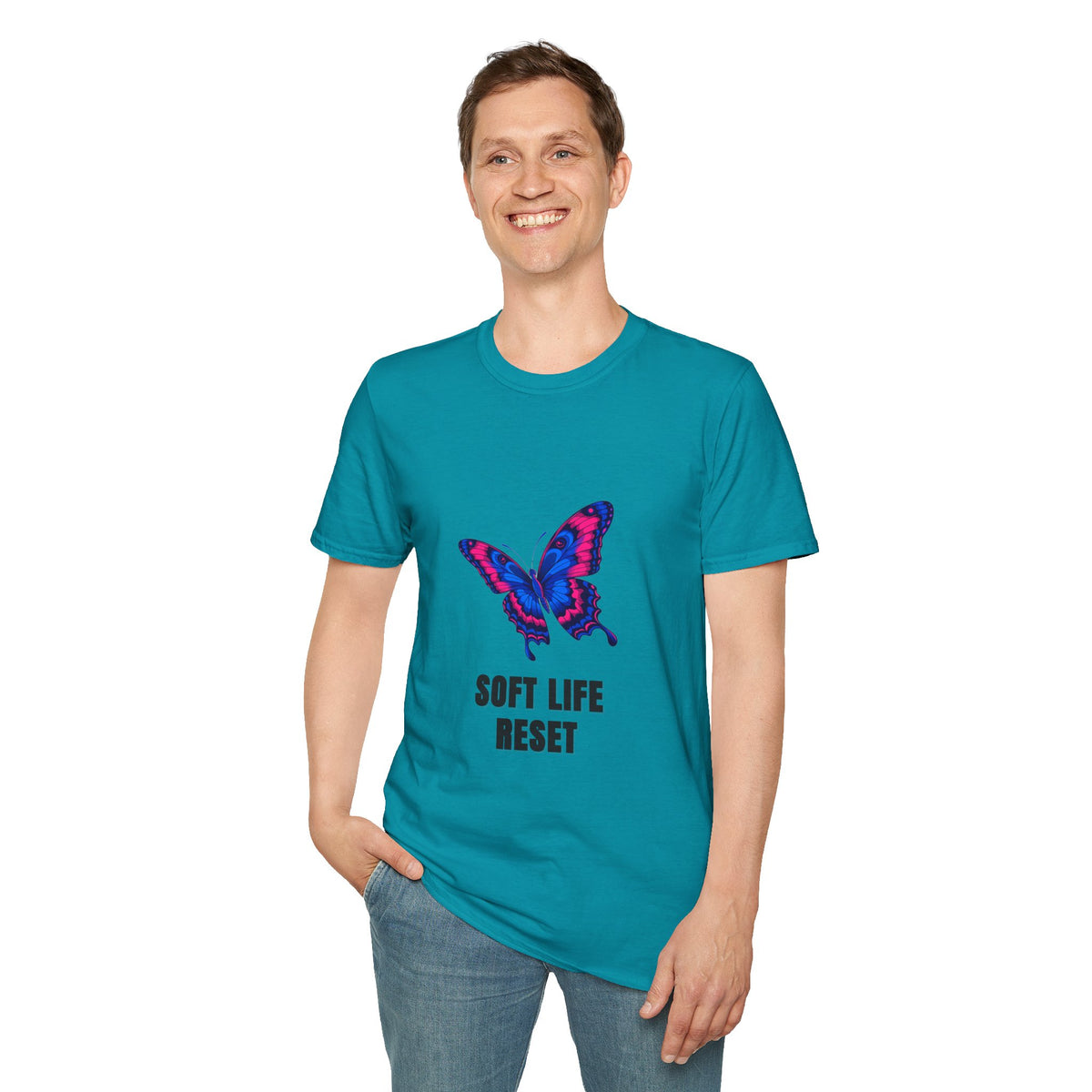 Butterfly 'Soft Life Reset' T-Shirt — Vibrant Pink & Blue Graphic Tee - Trending Now - August 2026
