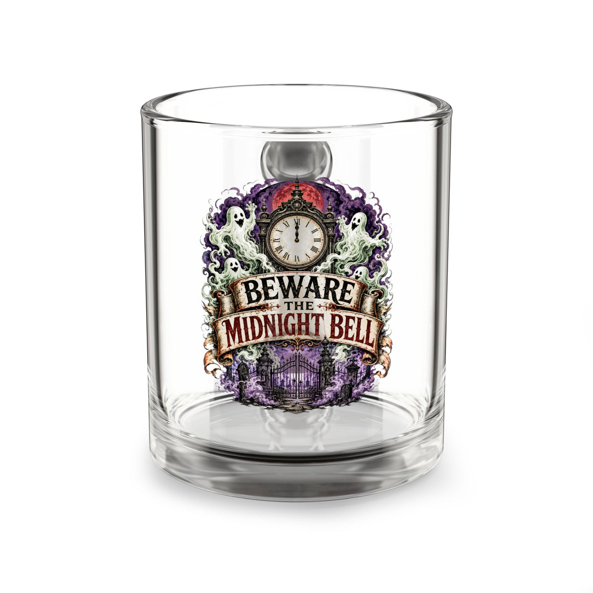 Halloween Glass Mug 10 oz  Beware the Midnight Bell Glass Mug — 10oz Gothic Clock Coffee Cup