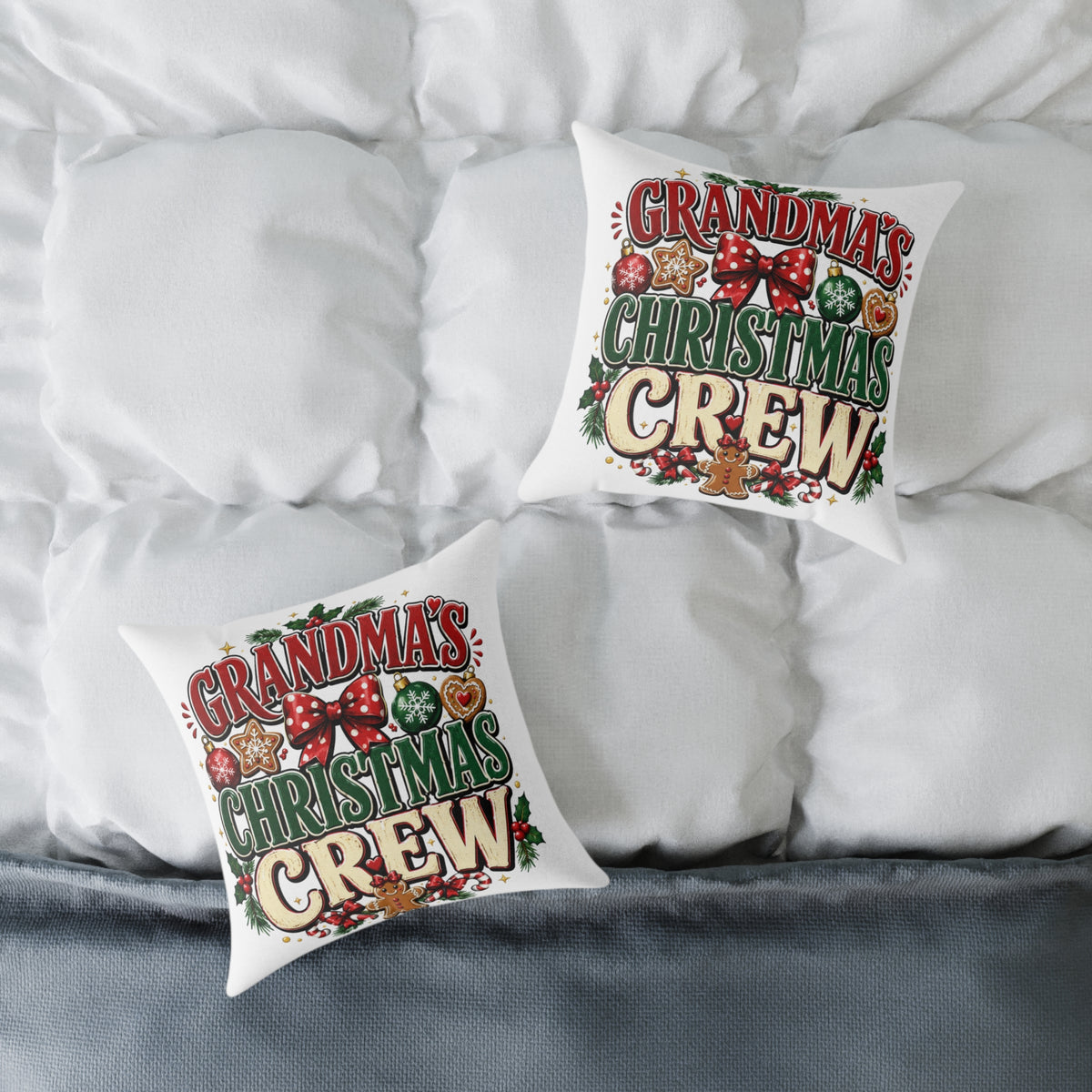 Grandma's Christmas Crew Square Pillow - Festive Holiday Throw Pillow