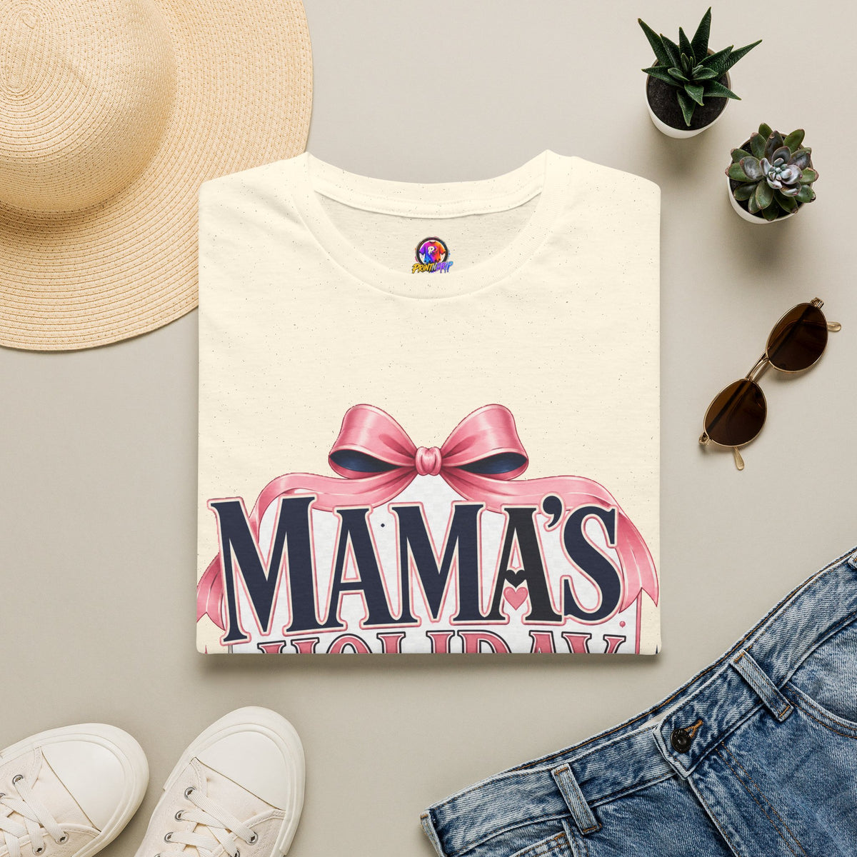 Mama's Holiday Era T-Shirt — Festive Pink Bow Christmas Tee for Moms