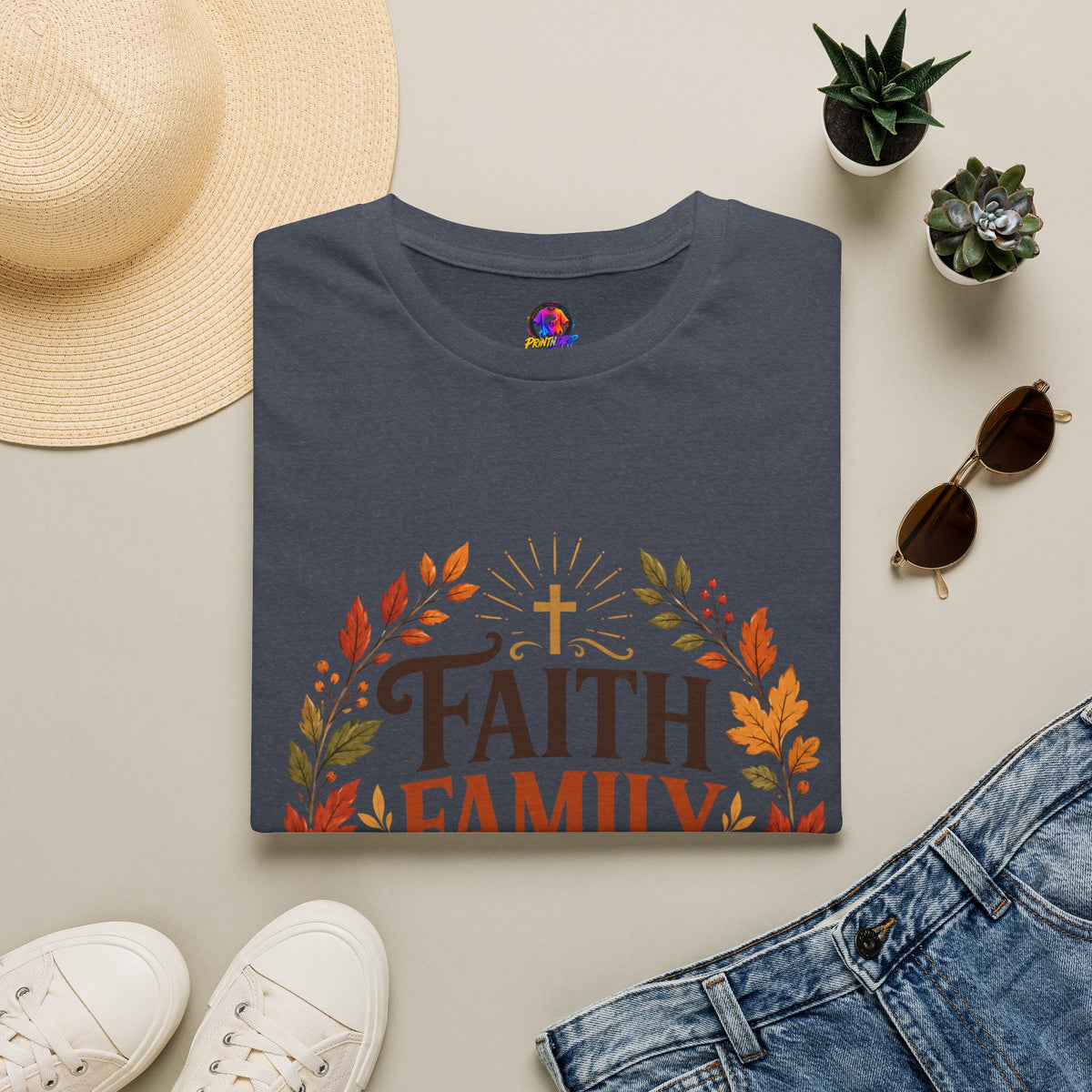 Thanksgiving T-Shirt Faith Family Thanks T-Shirt — Fall Pumpkin Thanksgiving Christian Tee