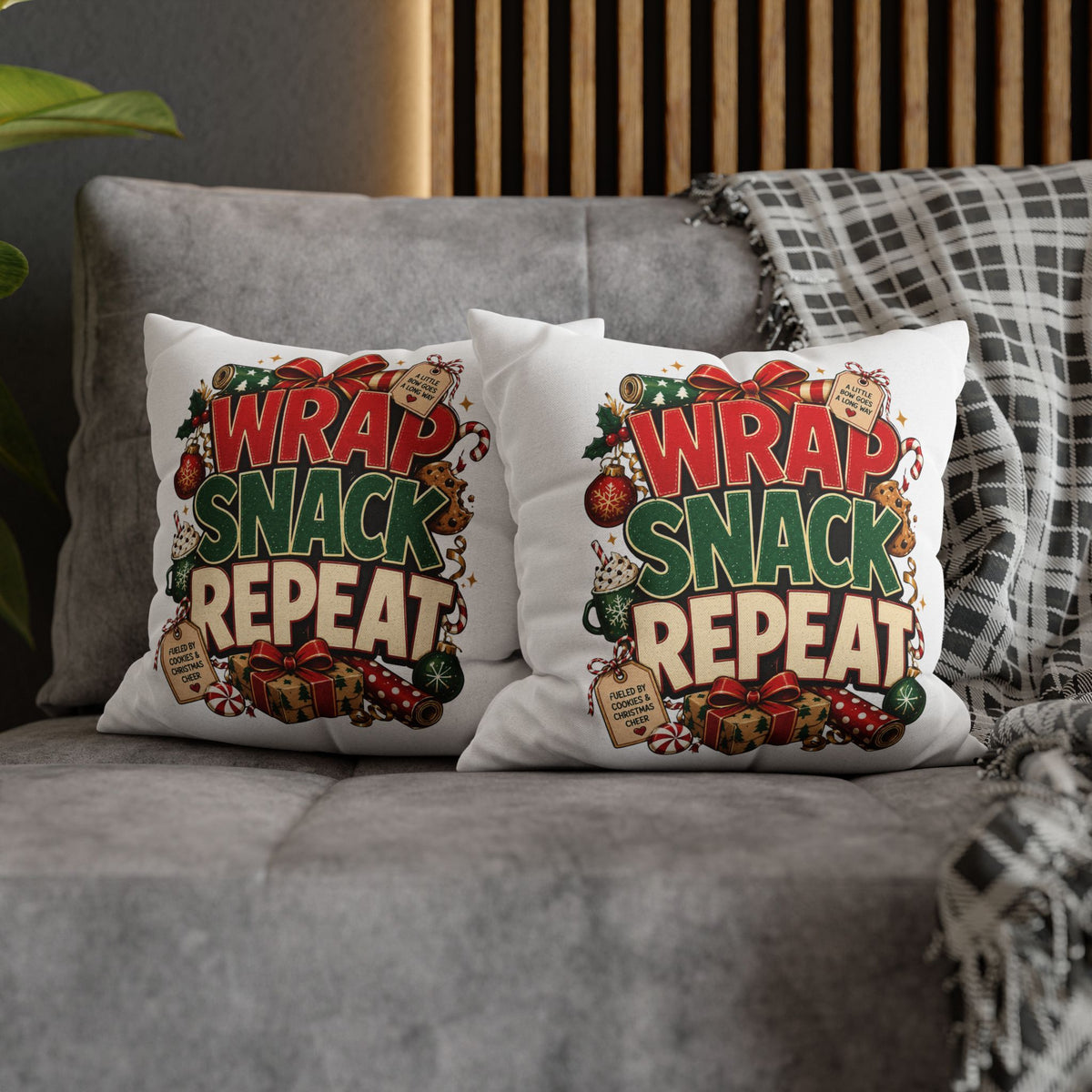 Christmas Spun Polyester Square Pillowcase Wrap Snack Repeat