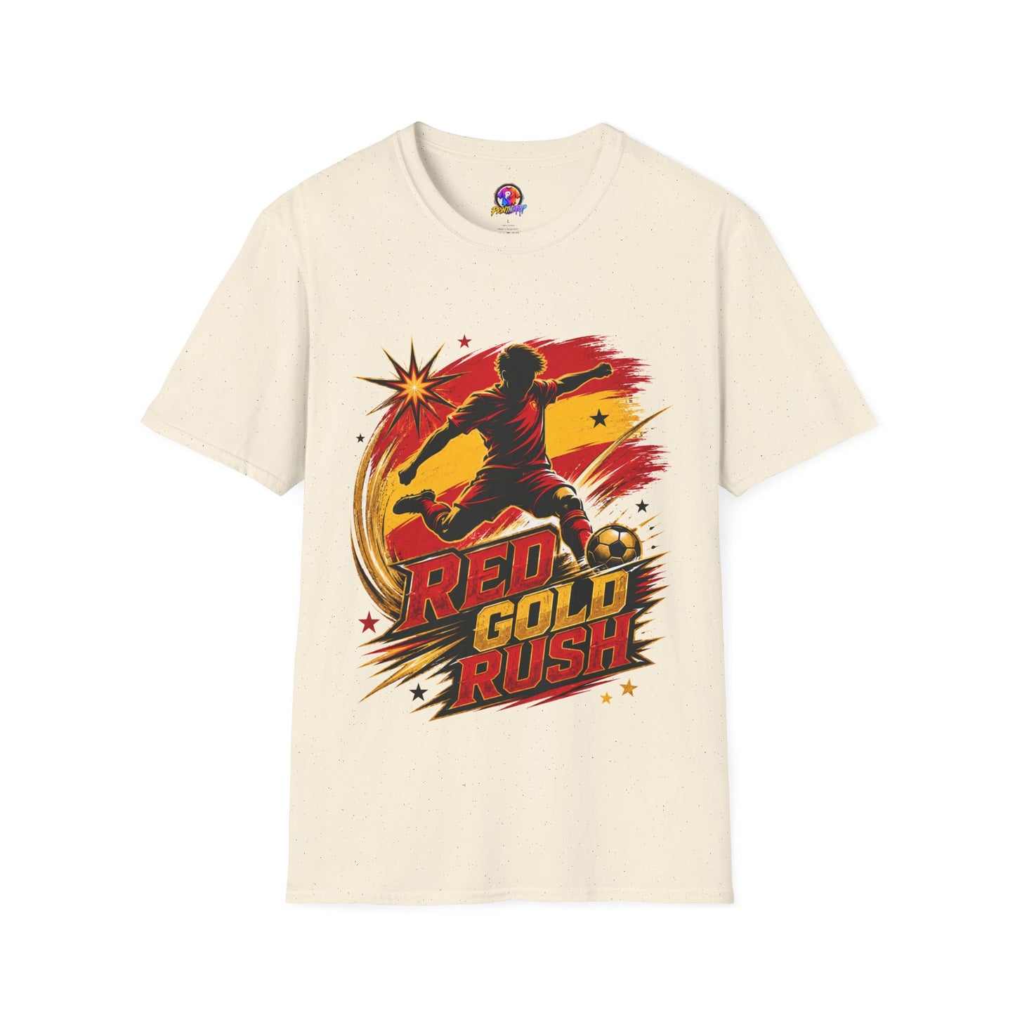Spain Red & Gold Rush Soccer T-Shirt — Retro Soccer Player Graphic