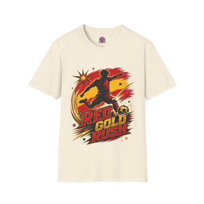 Spain Red & Gold Rush Soccer T-Shirt — Retro Soccer Player Graphic