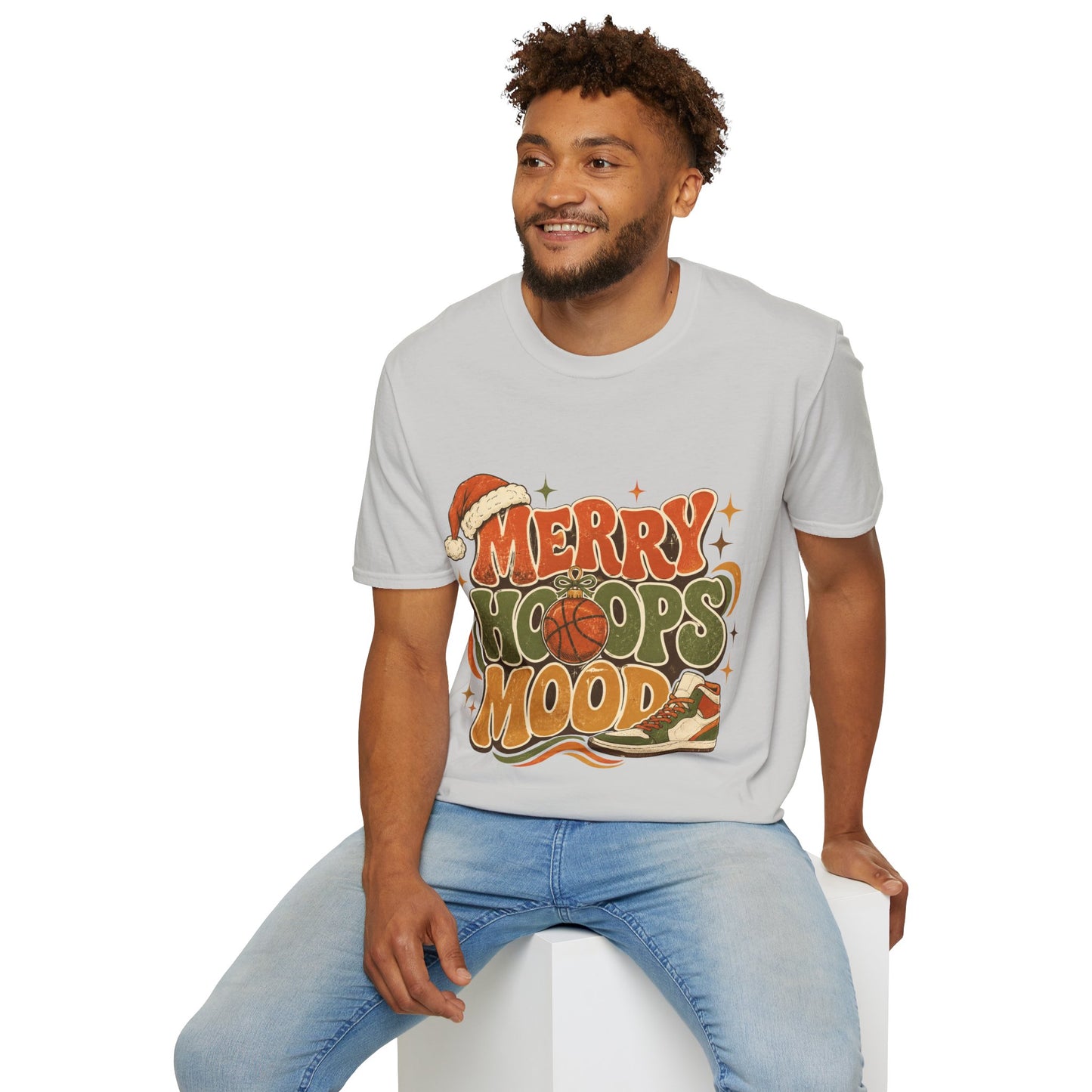 Merry Hoops Mood T-Shirt — Retro Holiday Basketball Christmas Tee
