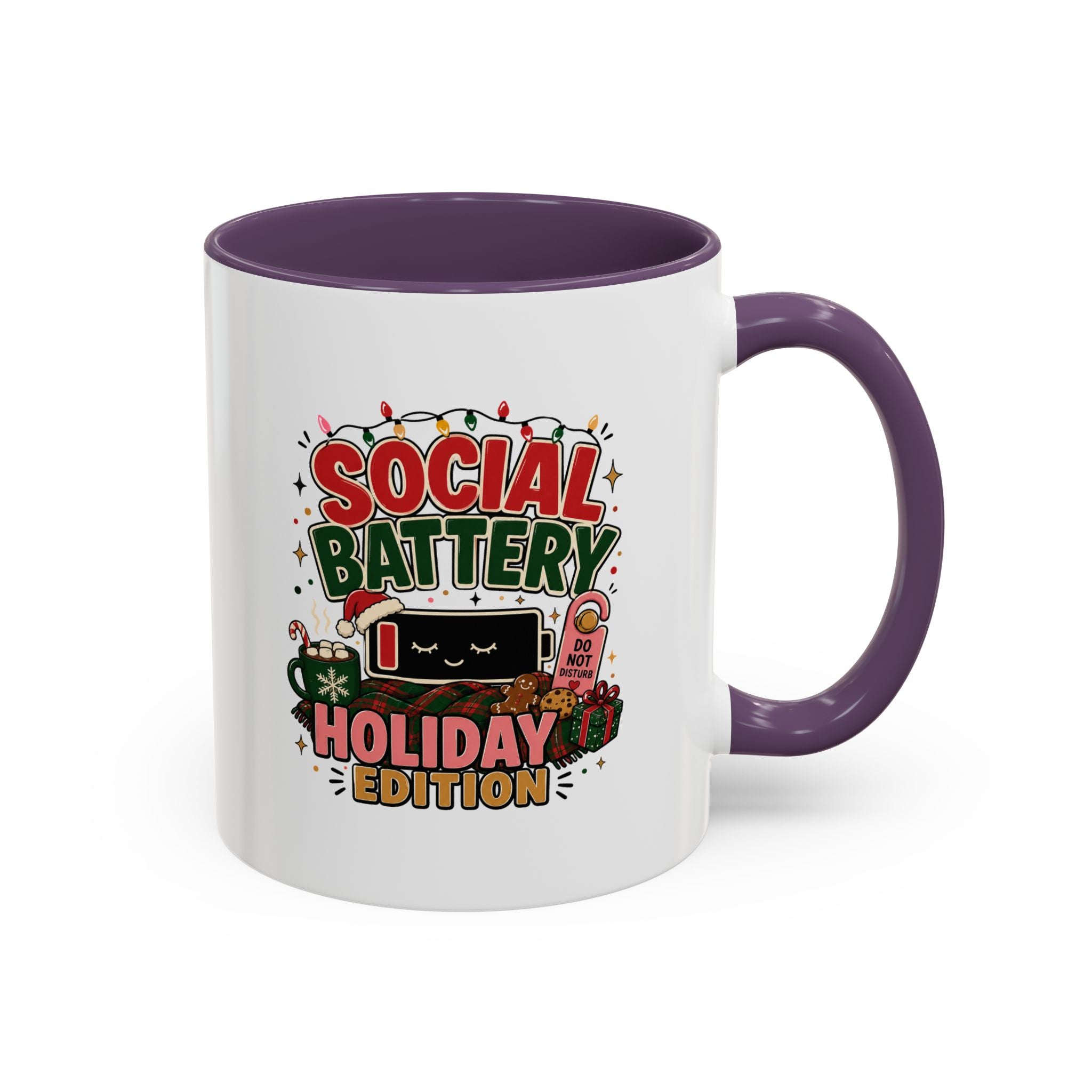 Modern Day Christmas Holiday Coffee Mug - "Social Battery: Holiday Edition" Accent Mug