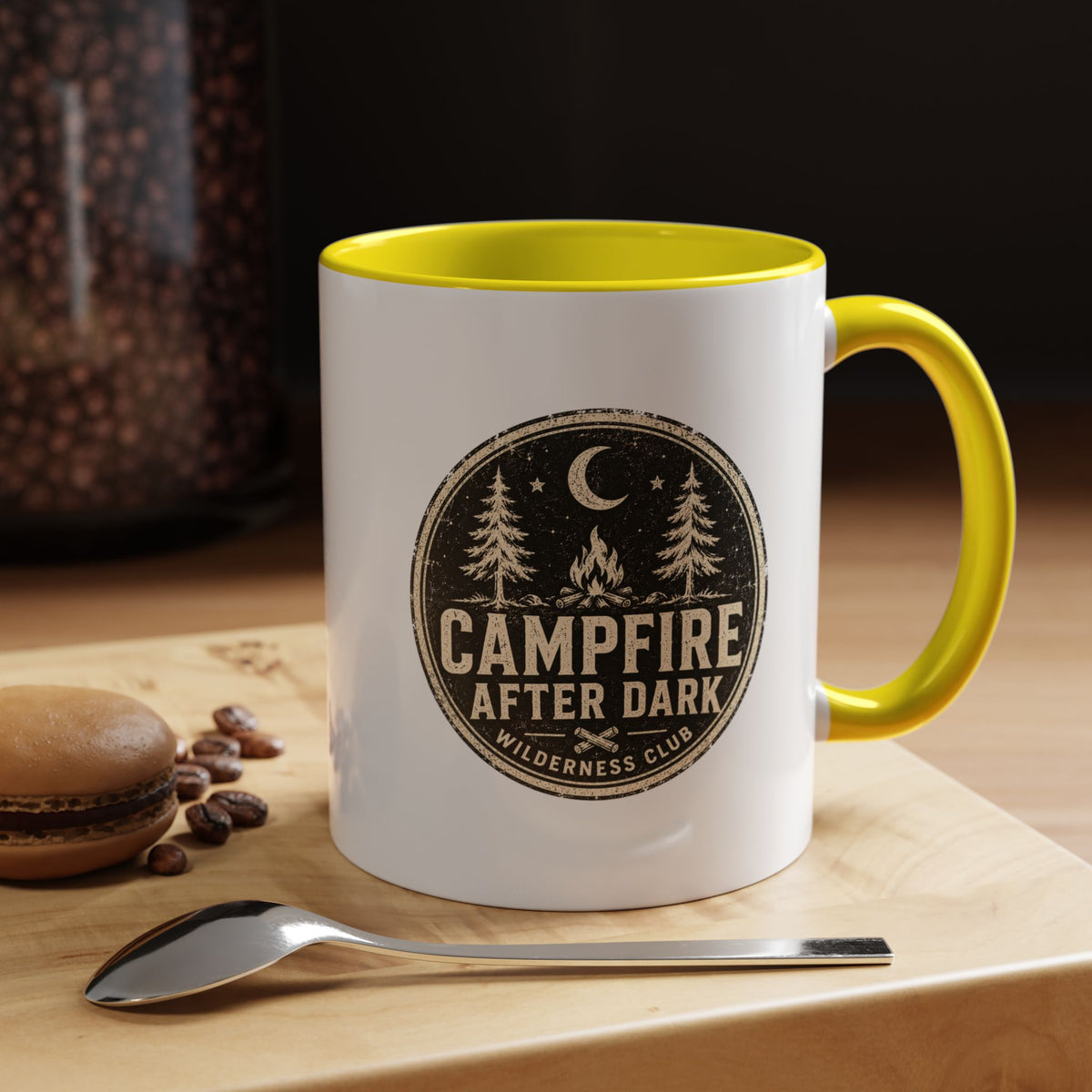 Milo Bailey Dog Dad Mom Campfire After Dark Accent Coffee Mug — Rustic Camping Coffee Cup