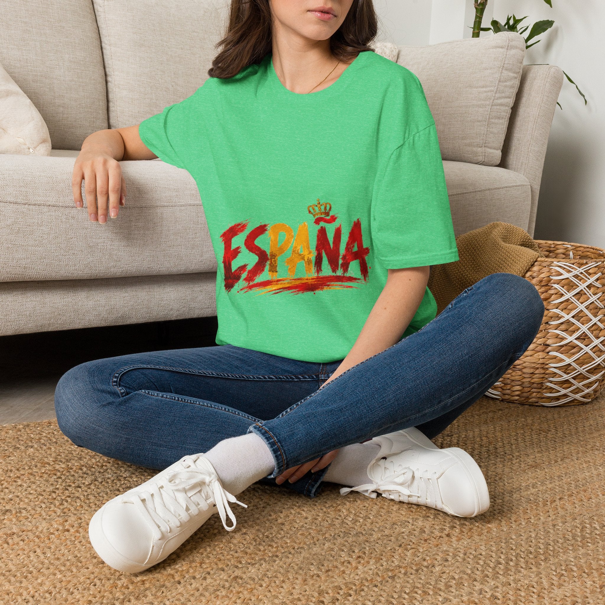 Spain  Graphic T-Shirt — Spanish Flag Brushstroke Design with Crown