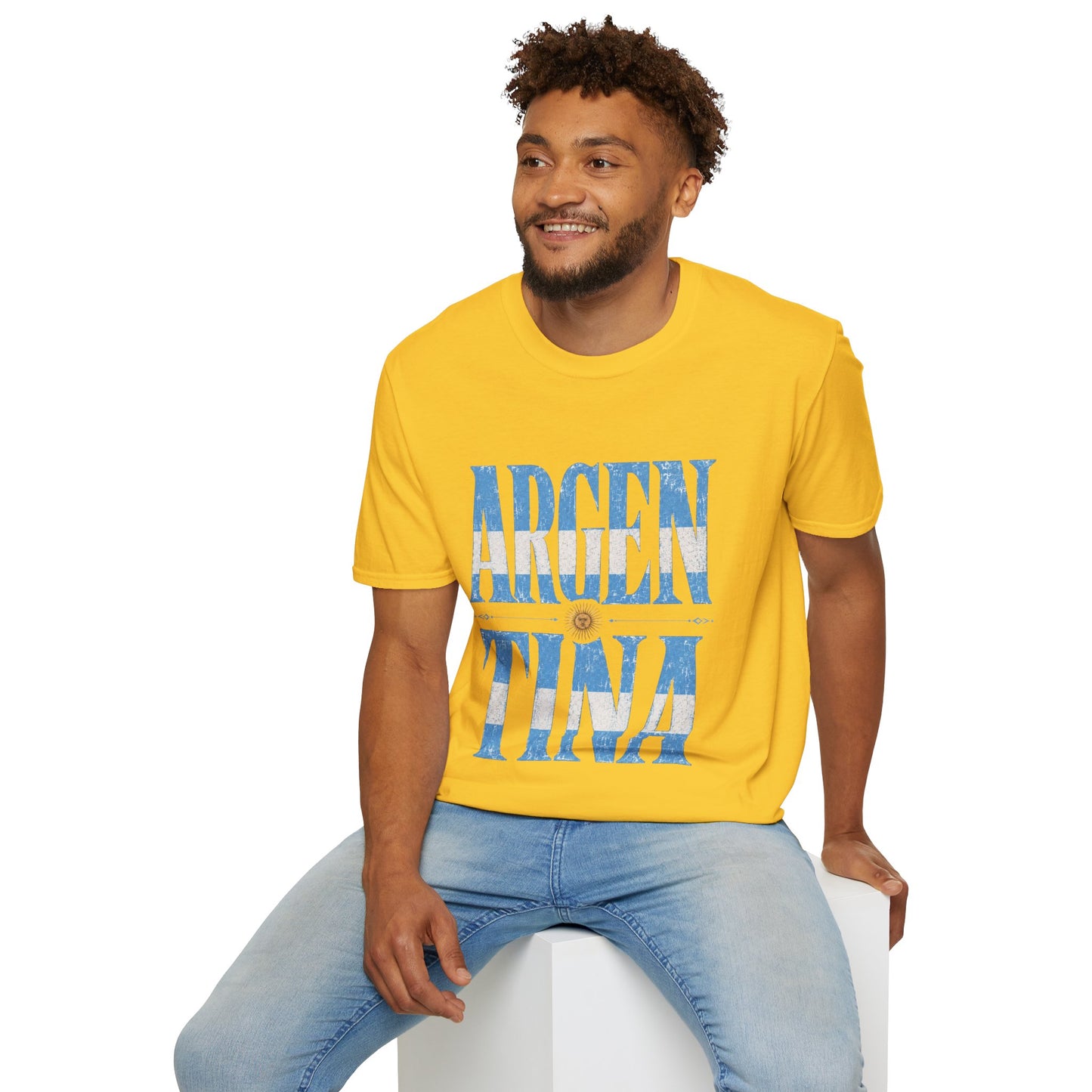 Argentina Flag Graphic T‑Shirt — Vintage Blue Distressed Typography