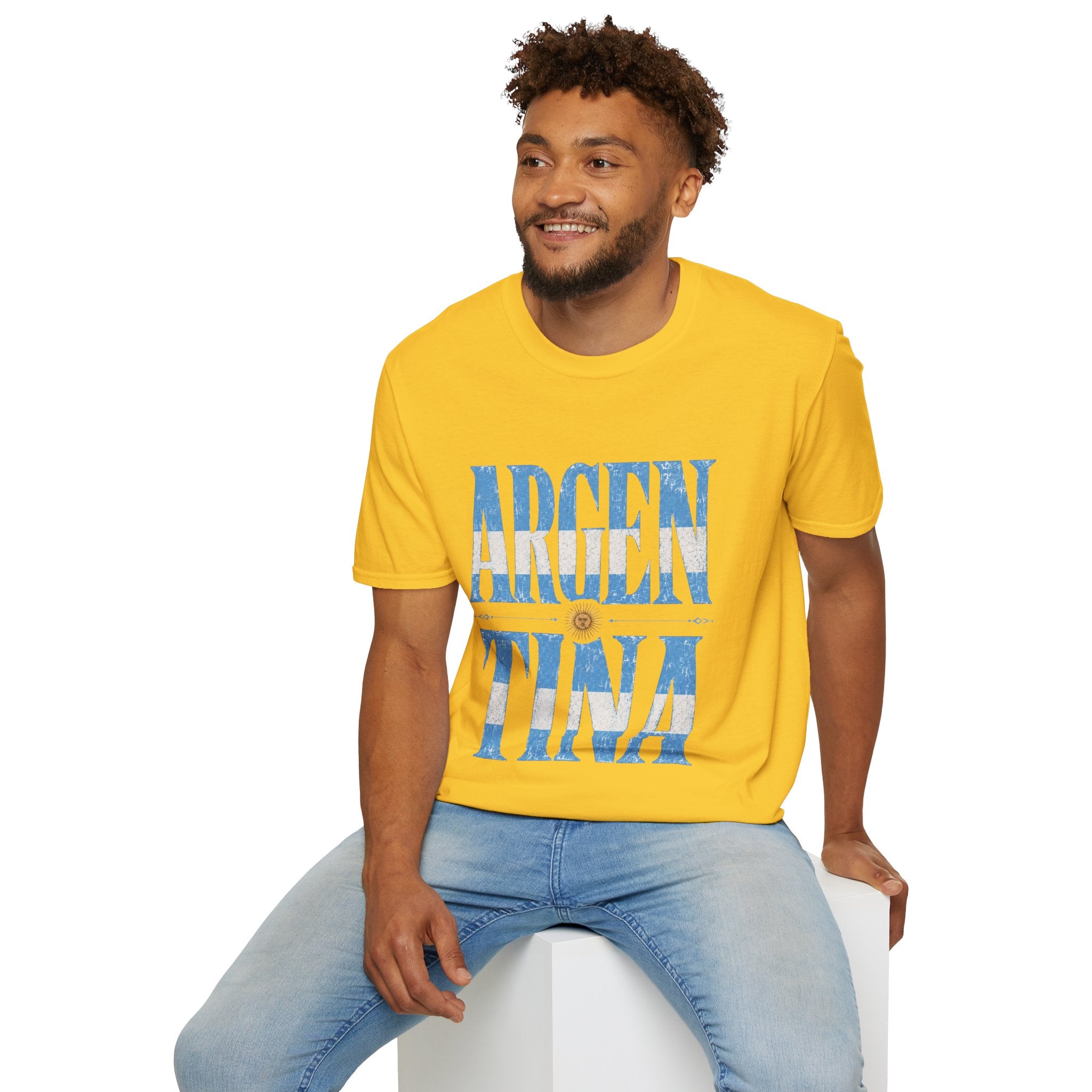 Argentina Flag Graphic T‑Shirt — Vintage Blue Distressed Typography