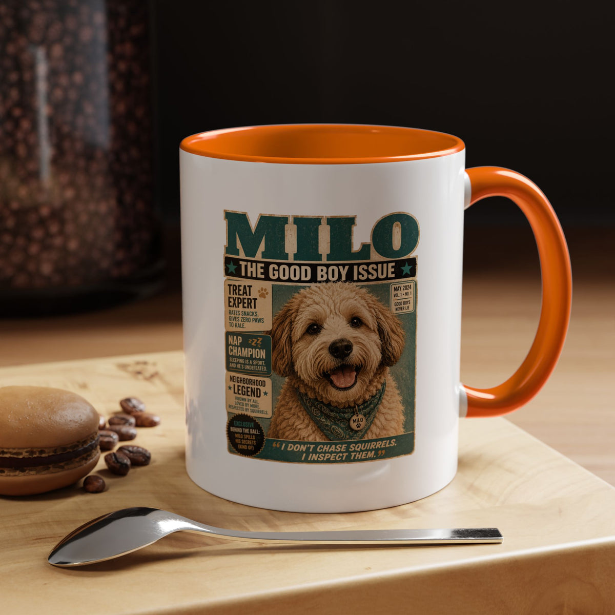 Milo Bailey Dog Dad Mom Milo 'The Good Boy Issue' Accent Coffee Mug – Cute Dog Magazine Cover Design