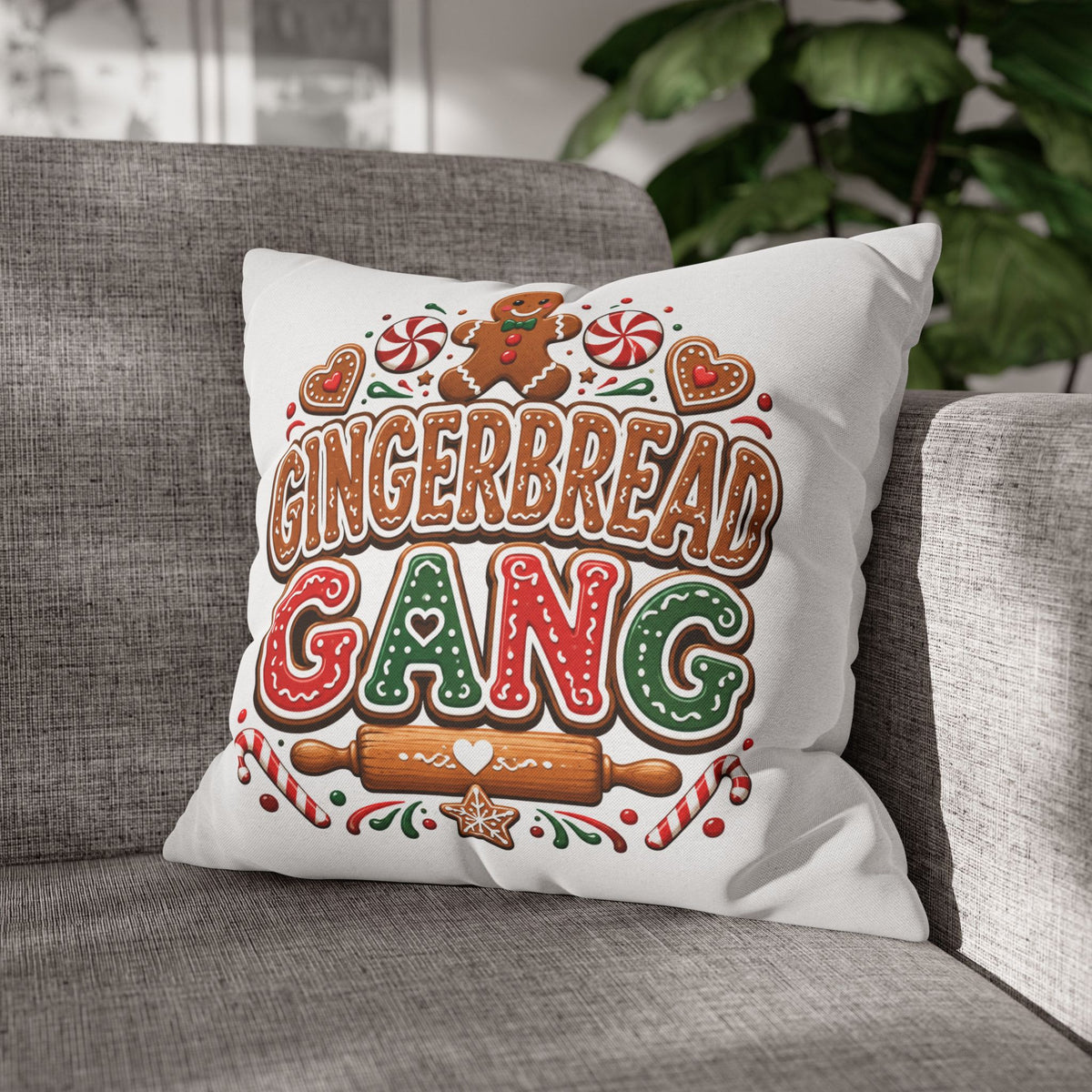 Christmas Gingerbread Gang Holiday Pillowcase — Festive Christmas Decorative Throw Pillow Cover