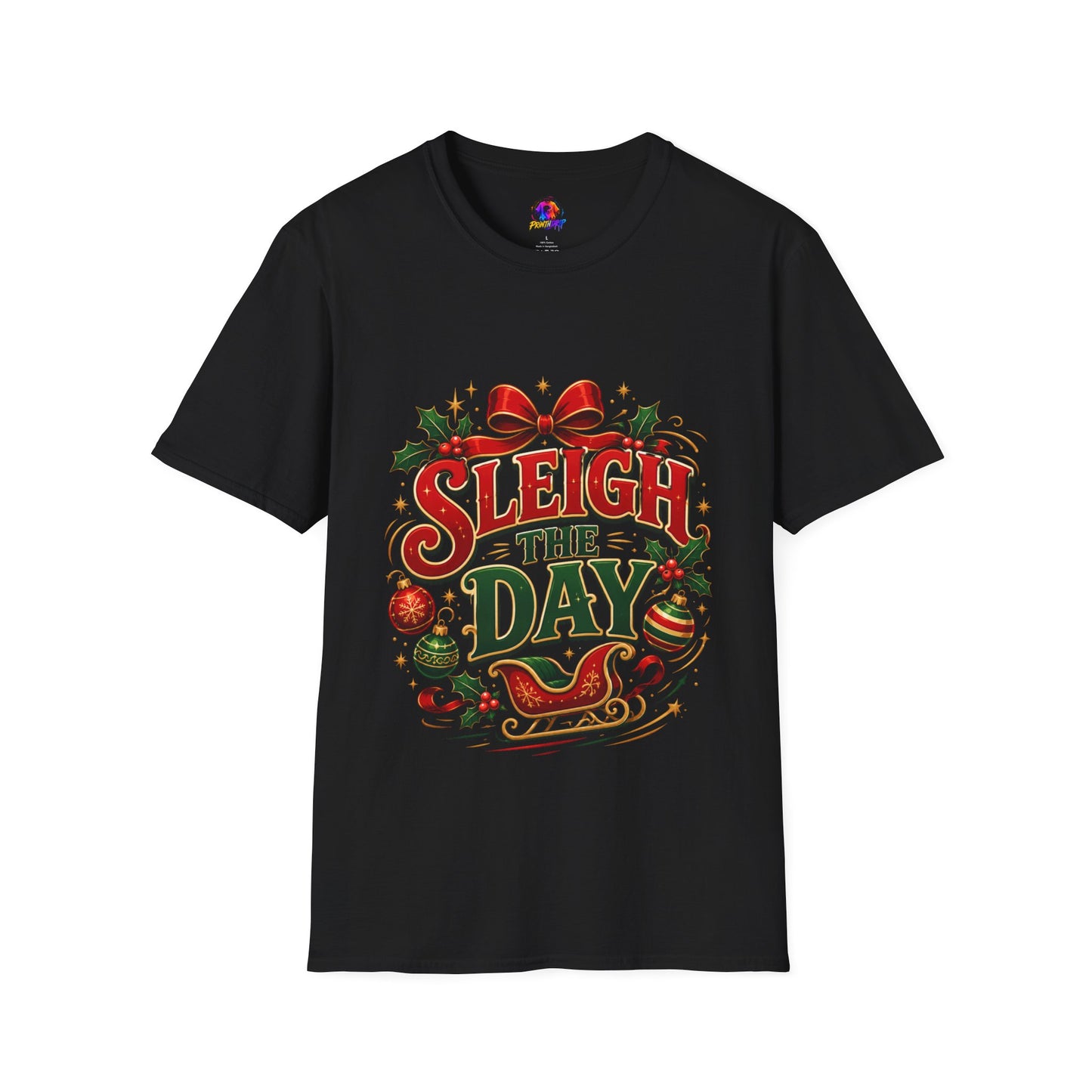Christmas T-Shirt — "Sleigh the Day" Holiday Graphic Tee